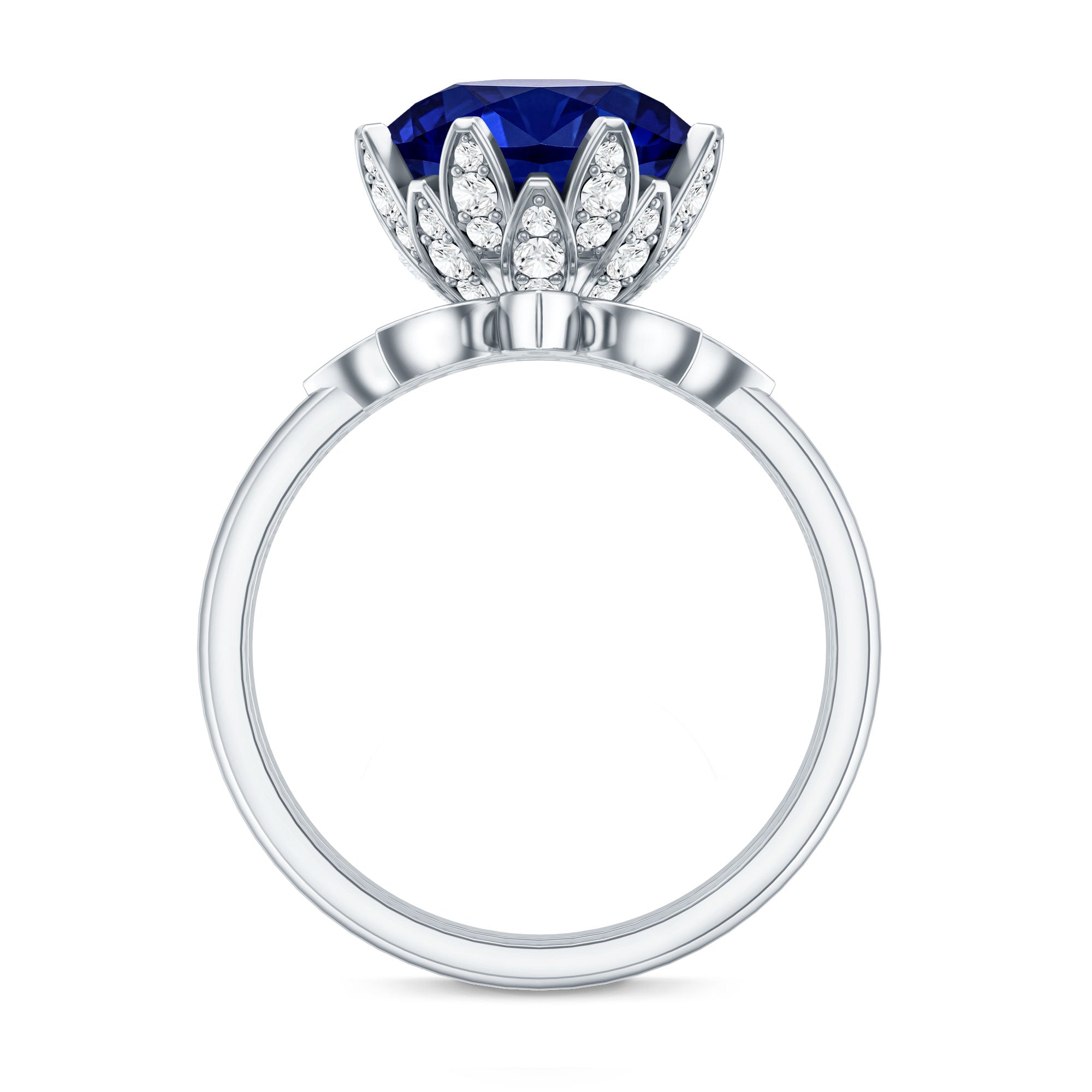 Nature Inspired 4.5 Carat Lab Grown Blue Sapphire Diamond Engagement Ring with Enhancer AAAA - Rosec Jewels
