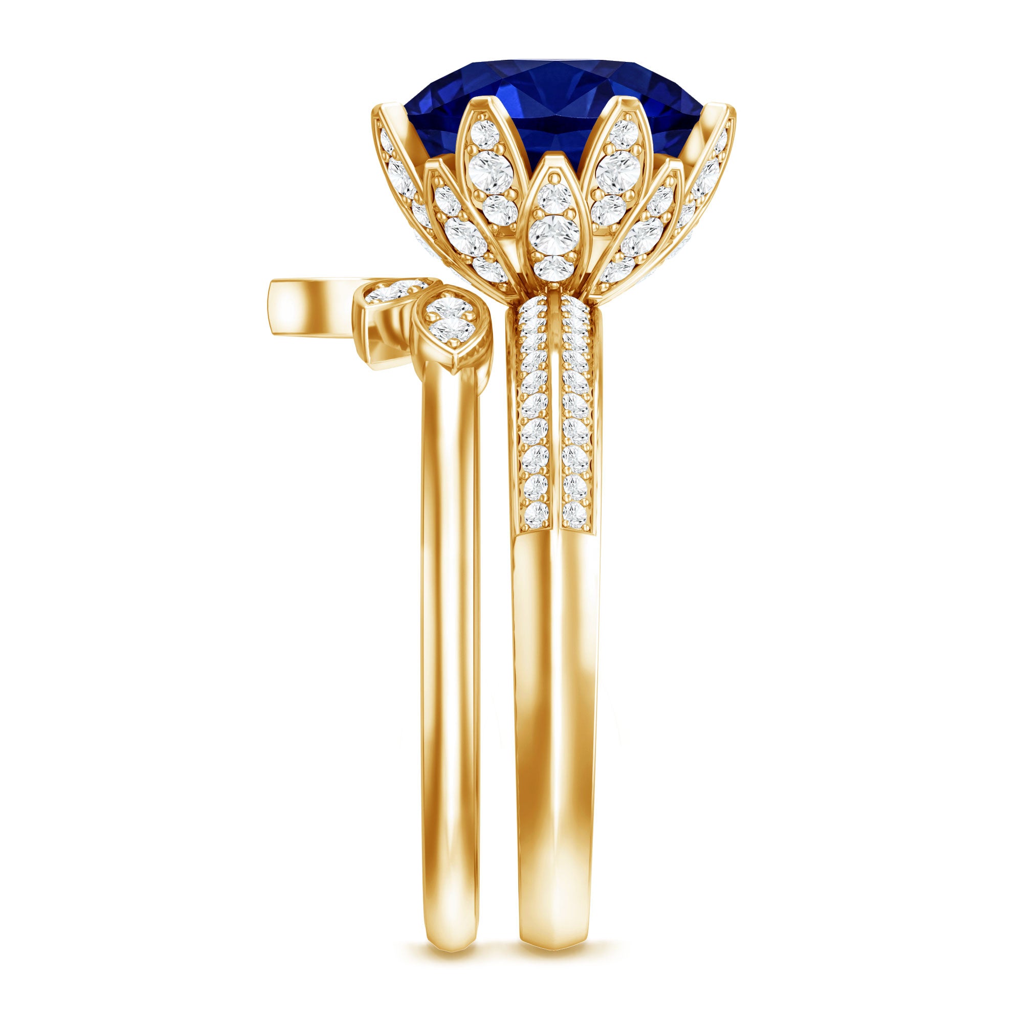Nature Inspired 4.5 Carat Lab Grown Blue Sapphire Diamond Engagement Ring with Enhancer AAAA - Rosec Jewels