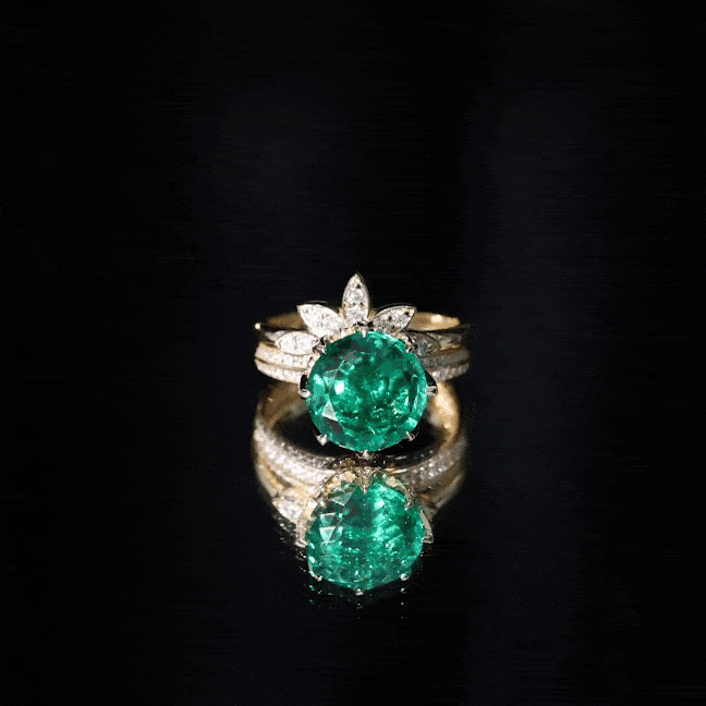 Floral Inspired Lab Grown Emerald Bridal Engagement Ring With Moissanite Enhancer AAAA - Rosec Jewels