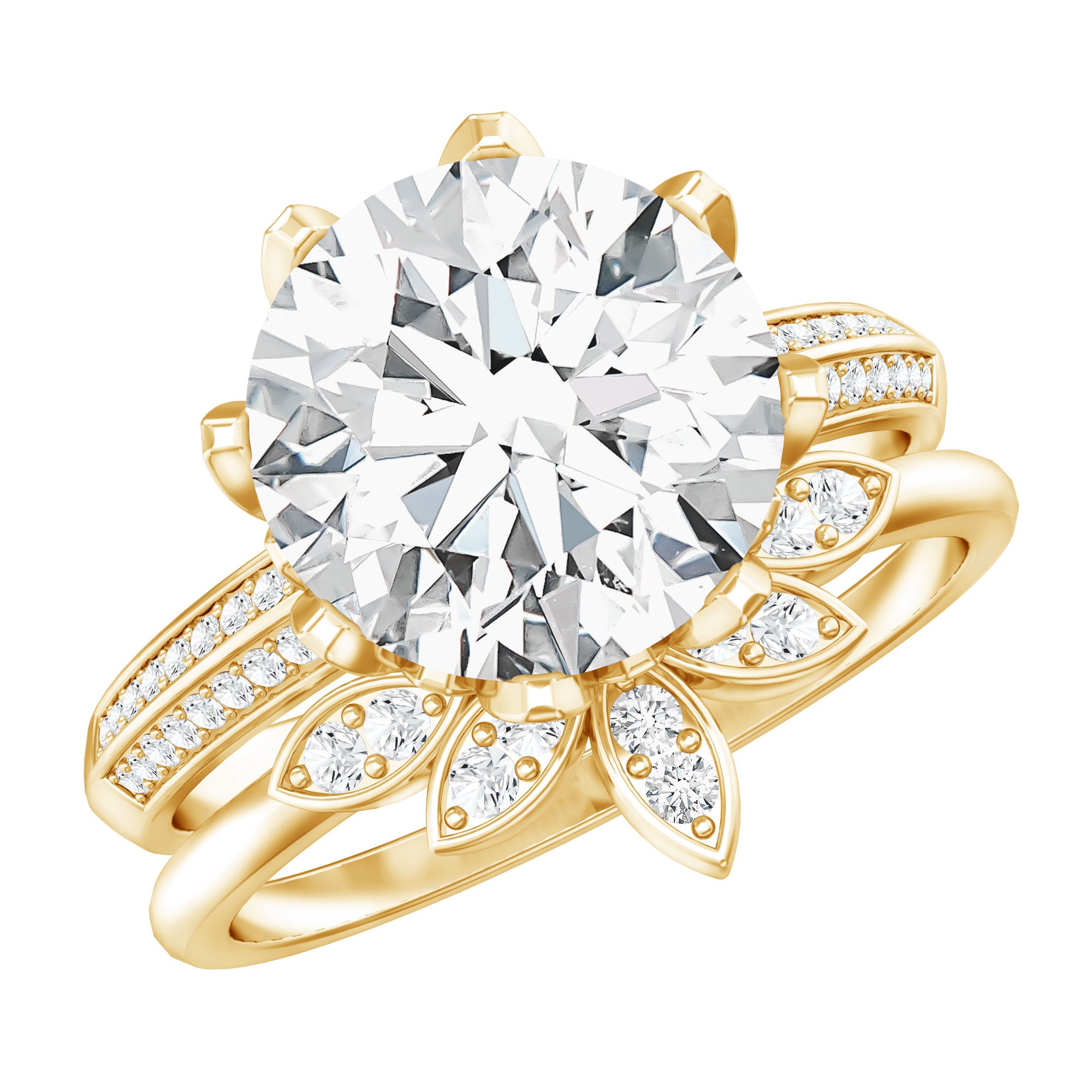 Cubic Zirconia Floral Inspired Wedding Ring Set For Women AAAA - Rosec Jewels