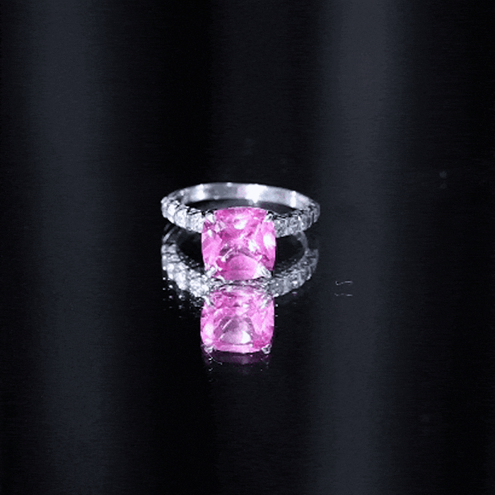 2.75 Carat Cushion Cut Lab Created Pink Sapphire Engagement Ring with Diamond AAAA - Rosec Jewels