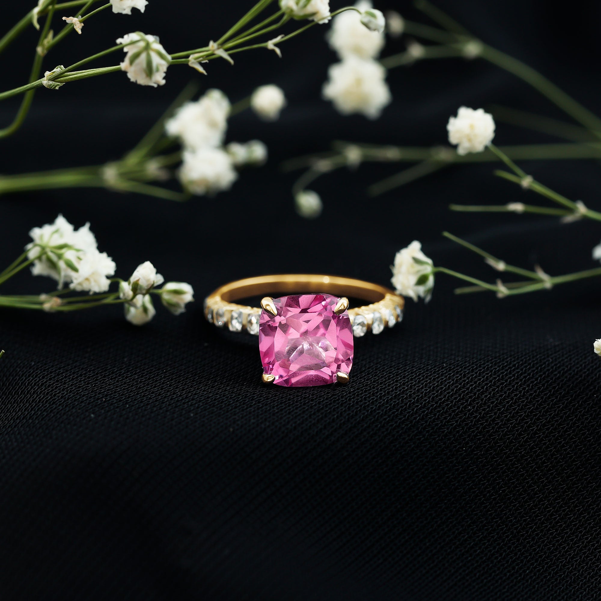 2.75 Carat Cushion Cut Lab Created Pink Sapphire Engagement Ring with Diamond AAAA - Rosec Jewels
