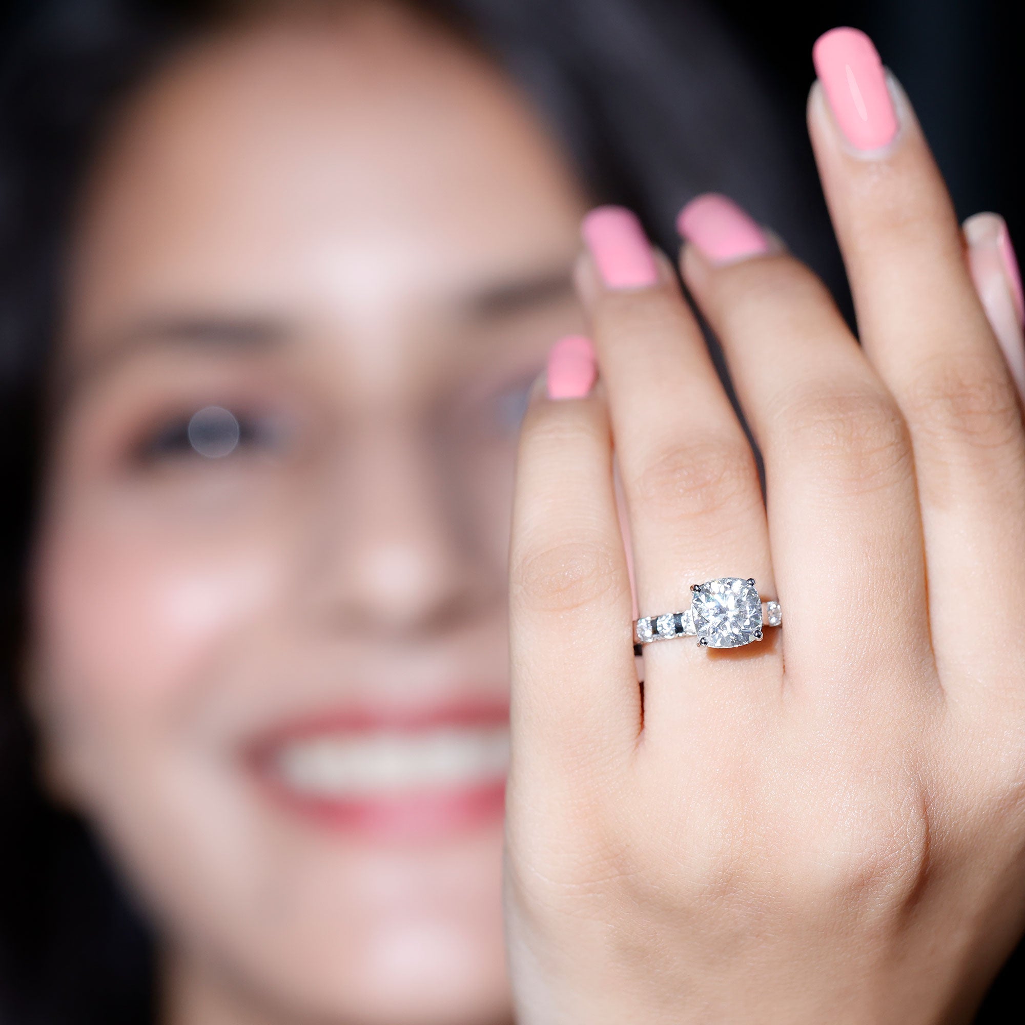Cushion Cut Zircon Engagement Ring with Side Stones AAAA - Rosec Jewels