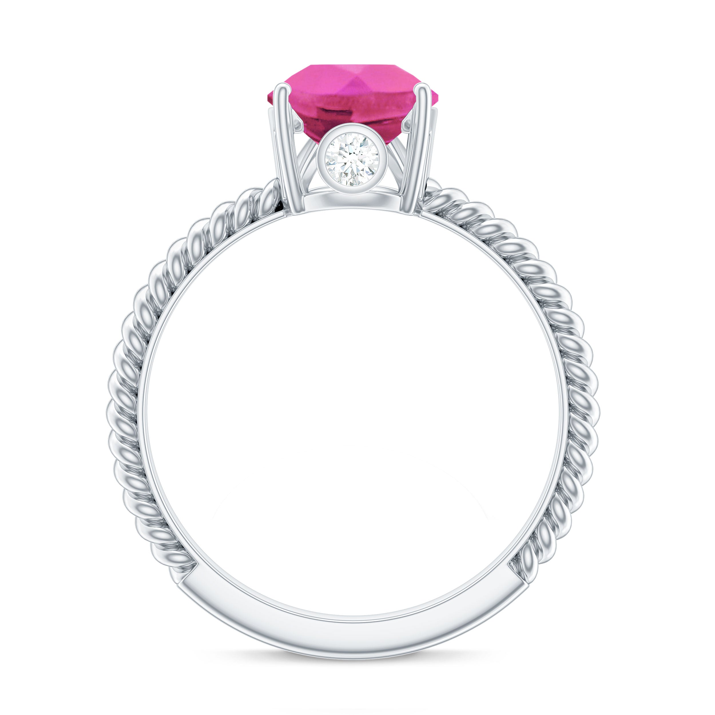 2.5 Carat Lab Created Pink Sapphire Teardrop Engagement Ring with Surprise Diamond AAAA - Rosec Jewels