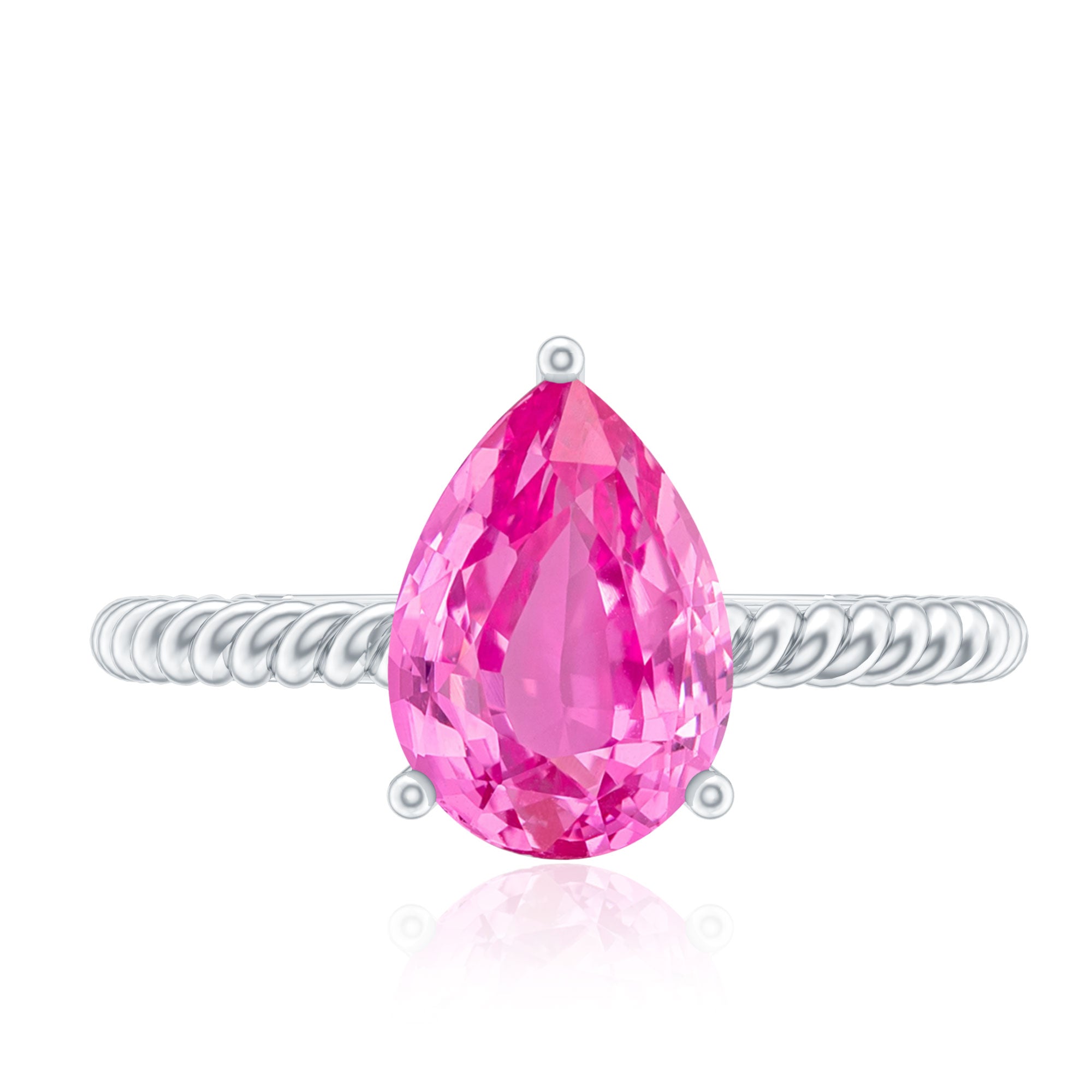 2.5 Carat Lab Created Pink Sapphire Teardrop Engagement Ring with Surprise Diamond AAAA - Rosec Jewels