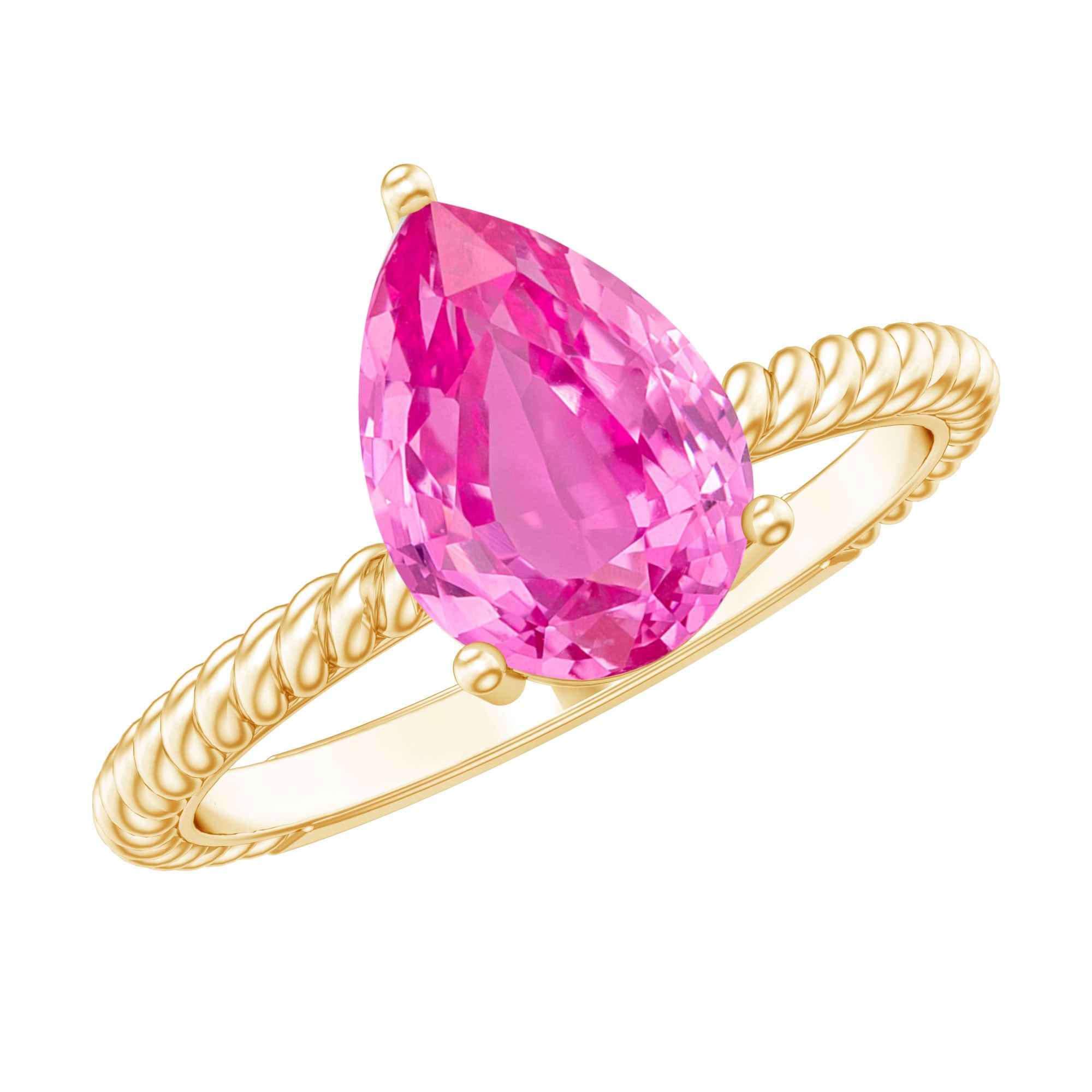 2.5 Carat Lab Created Pink Sapphire Teardrop Engagement Ring with Surprise Diamond AAAA - Rosec Jewels