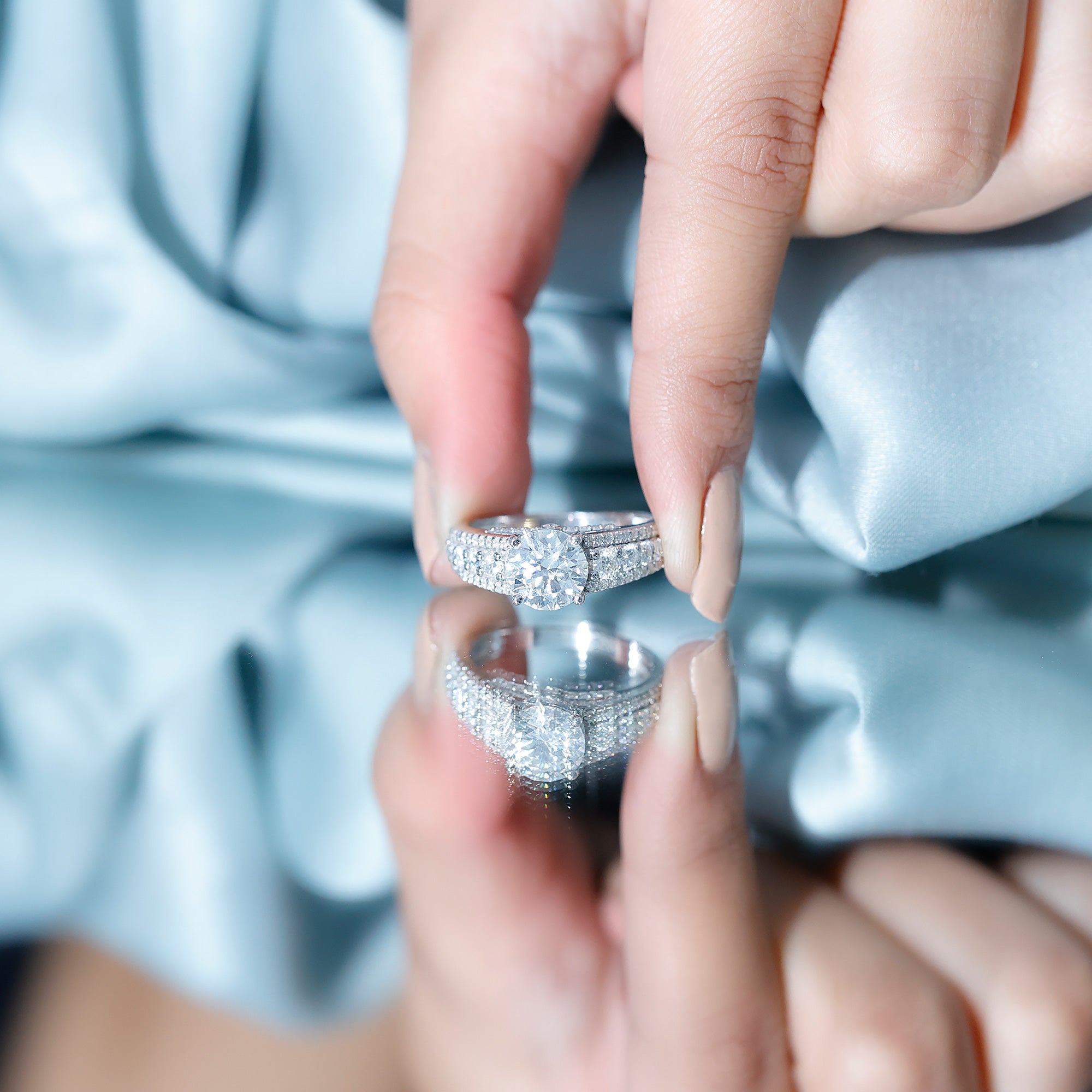 Round Cubic Zirconia Engagement Ring with Side Stones AAAA - Rosec Jewels