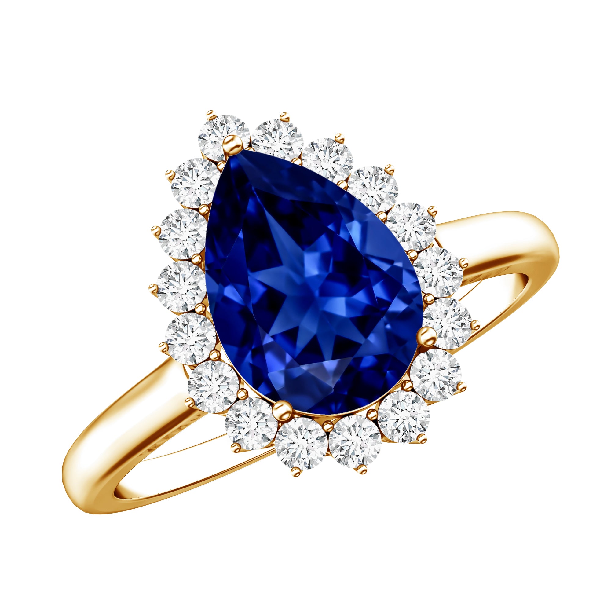 Certified 3.3 Carat Lab Grown Pear Shaped Blue Sapphire Engagement Ring with Diamond Halo AAAA - Rosec Jewels