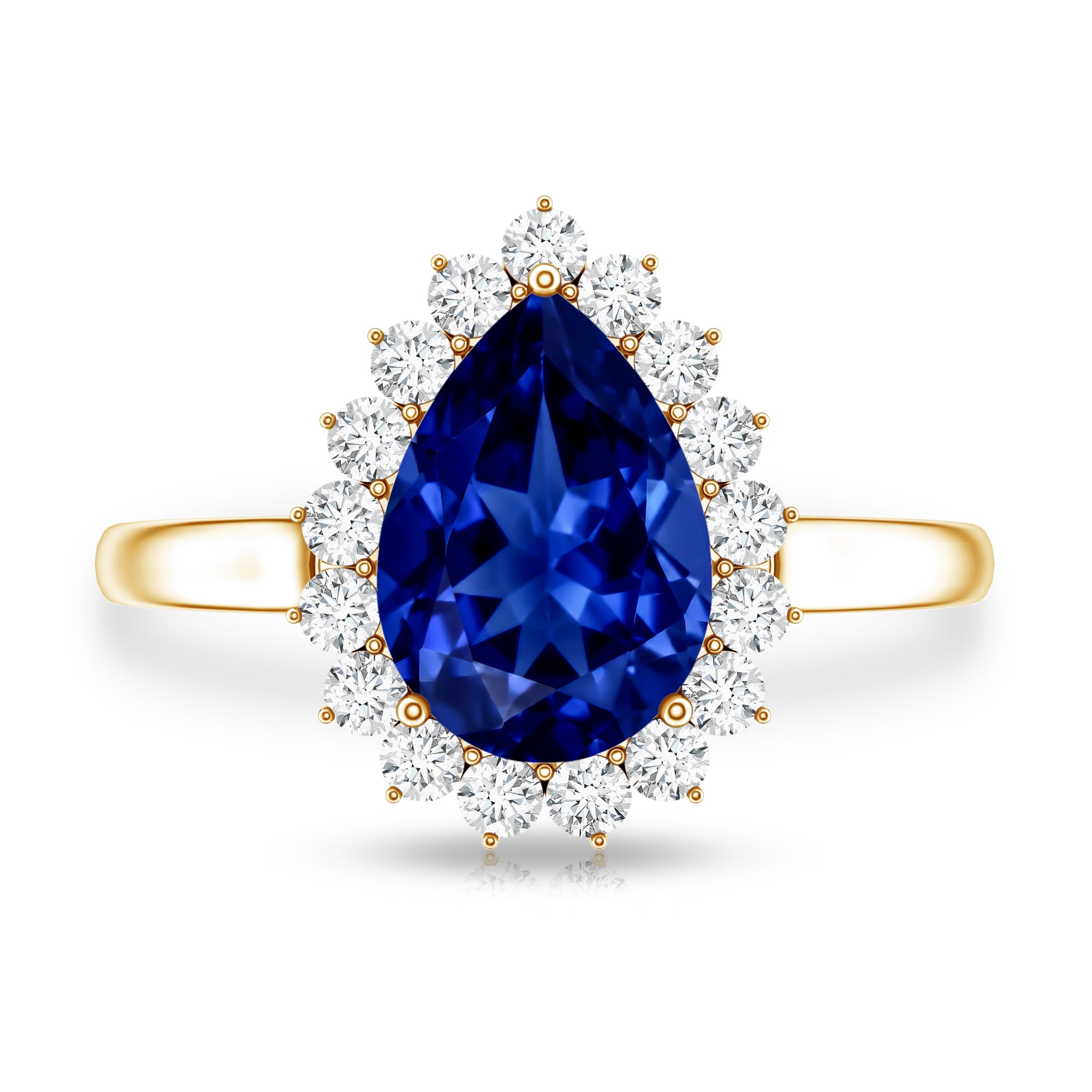 Certified 3.3 Carat Lab Grown Pear Shaped Blue Sapphire Engagement Ring with Diamond Halo AAAA - Rosec Jewels