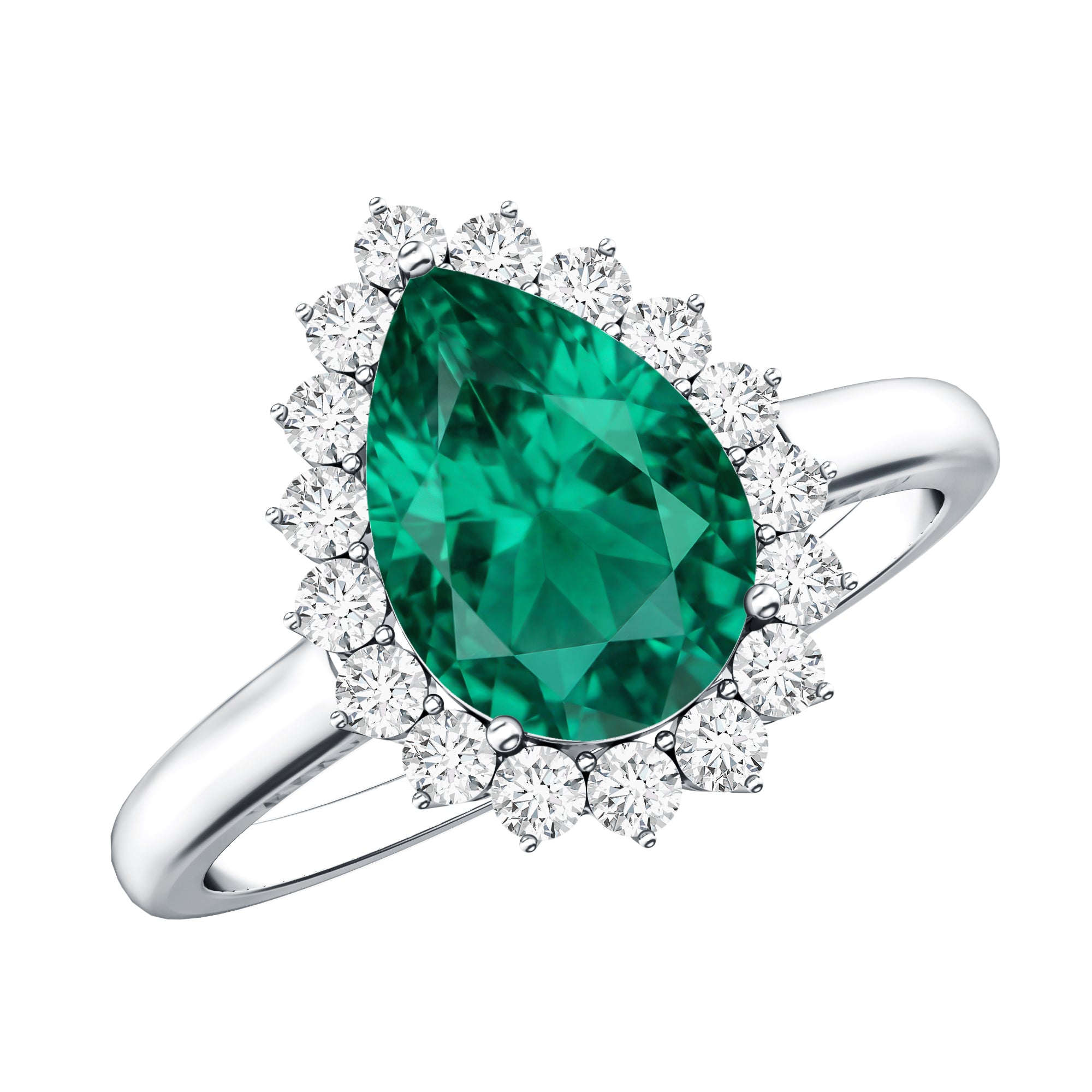 2 Carat Pear Cut Lab Created Emerald Halo Engagement Ring with Diamond AAAA - Rosec Jewels