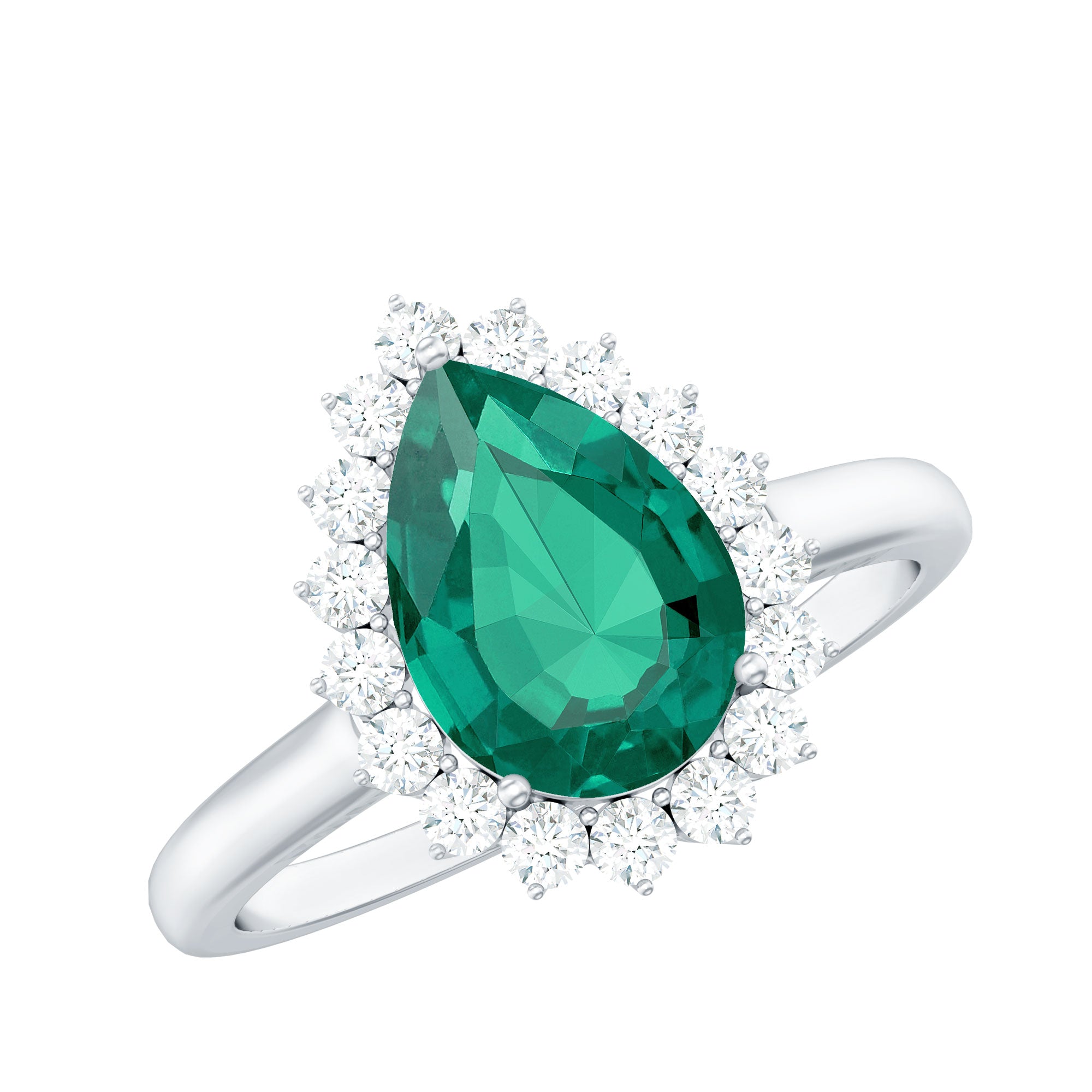 7X10 mm Pear Cut Lab Created Emerald Halo Engagement Ring with Diamond