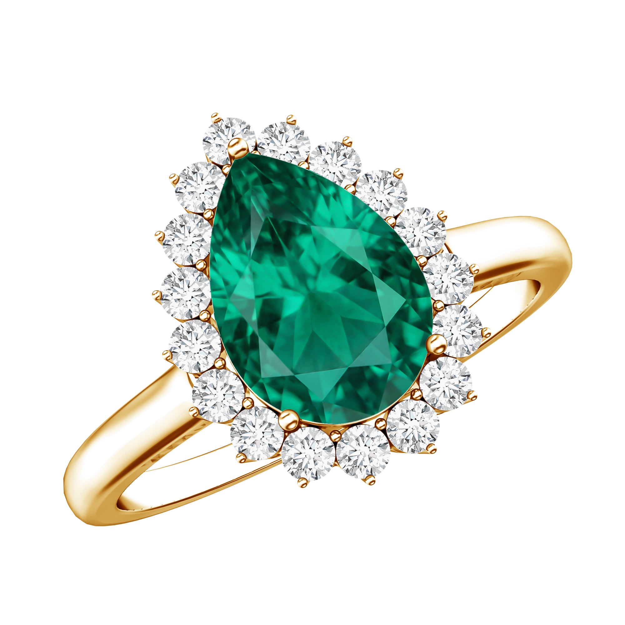 2 Carat Pear Cut Lab Created Emerald Halo Engagement Ring with Diamond AAAA - Rosec Jewels