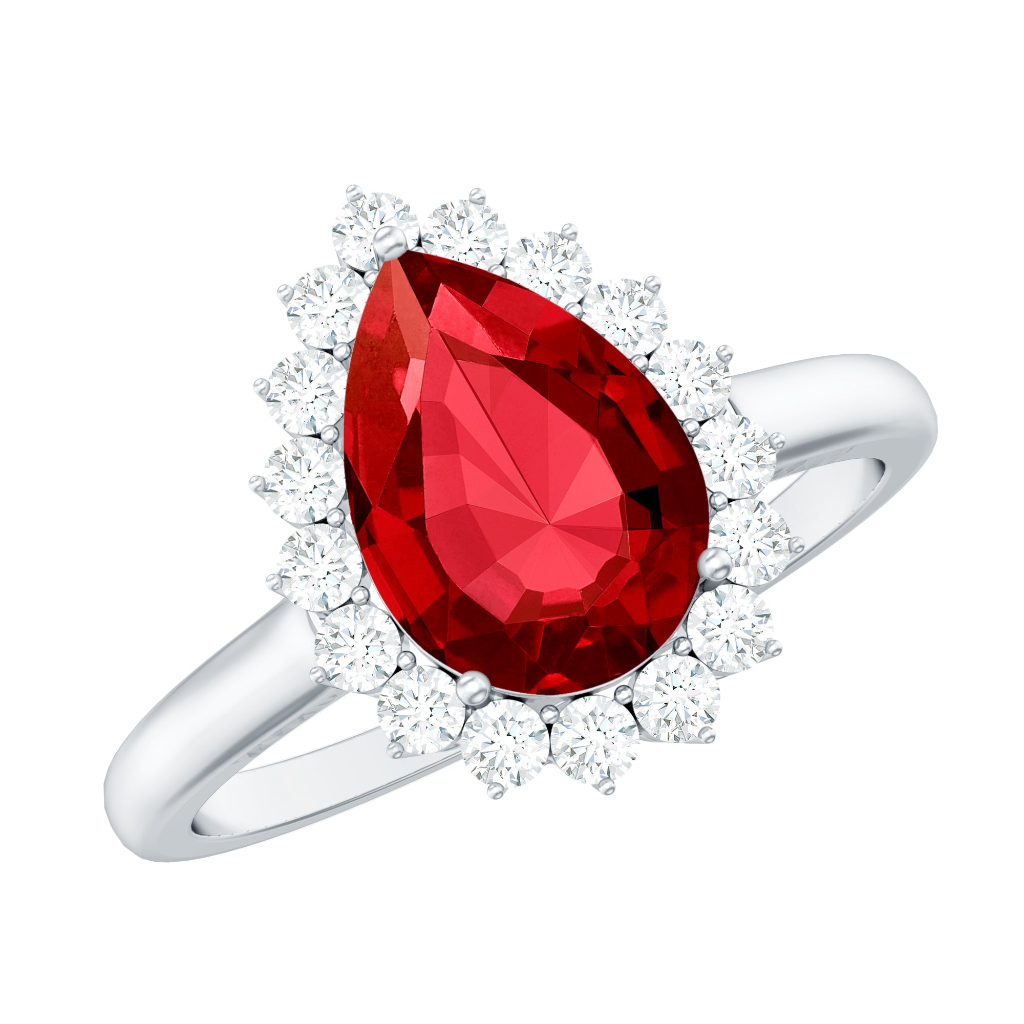 Lab Created Ruby Teardrop Engagement Ring with Diamond Halo