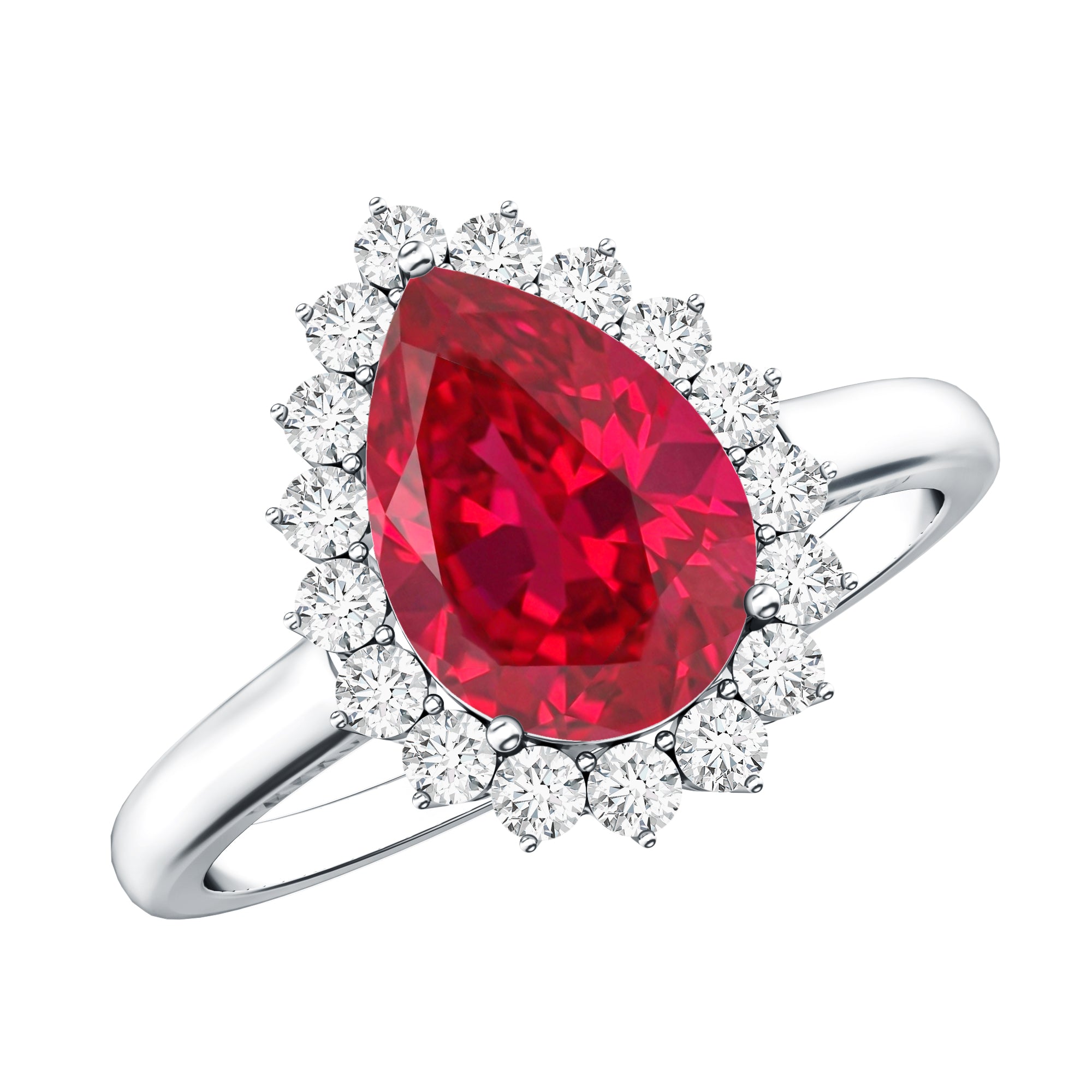 Certified 2.9 Carat Lab Grown Ruby Teardrop Engagement Ring with Diamond Halo AAAA - Rosec Jewels