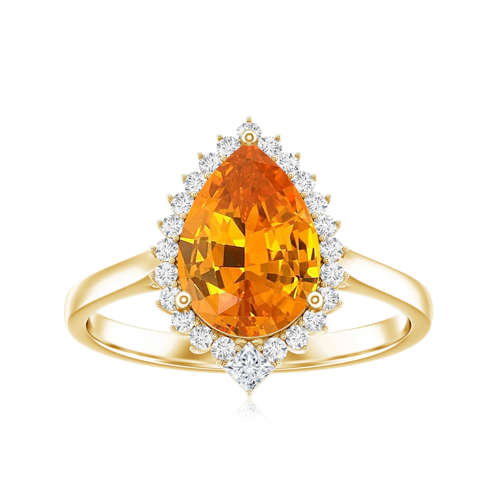 Certified 2.5 Carat Lab Grown Orange Sapphire Engagement Ring with Real Diamond Halo AAAA - Rosec Jewels