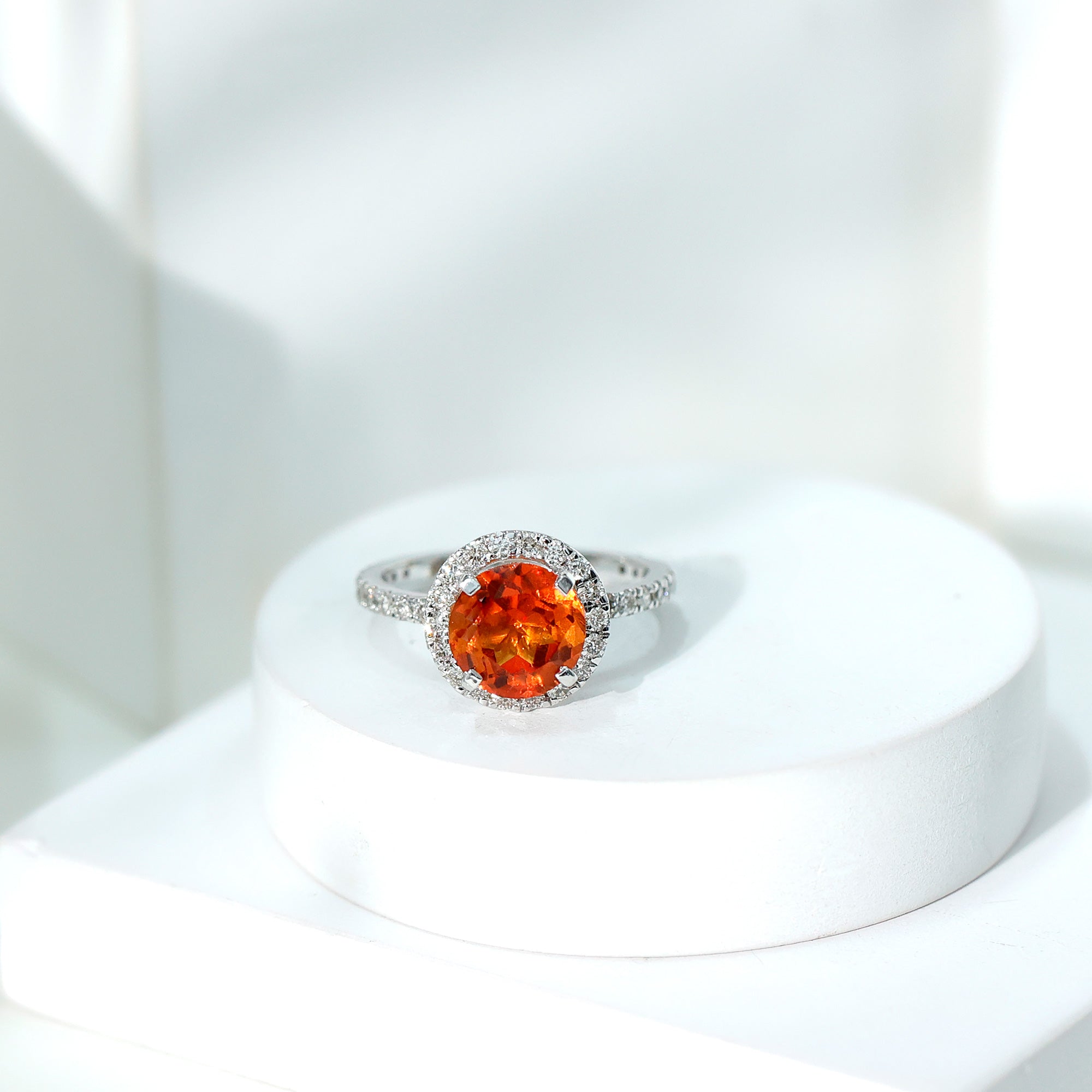 Certified 2.25 Carat Lab Grown Orange Sapphire Engagement Ring with Diamond Halo AAAA - Rosec Jewels