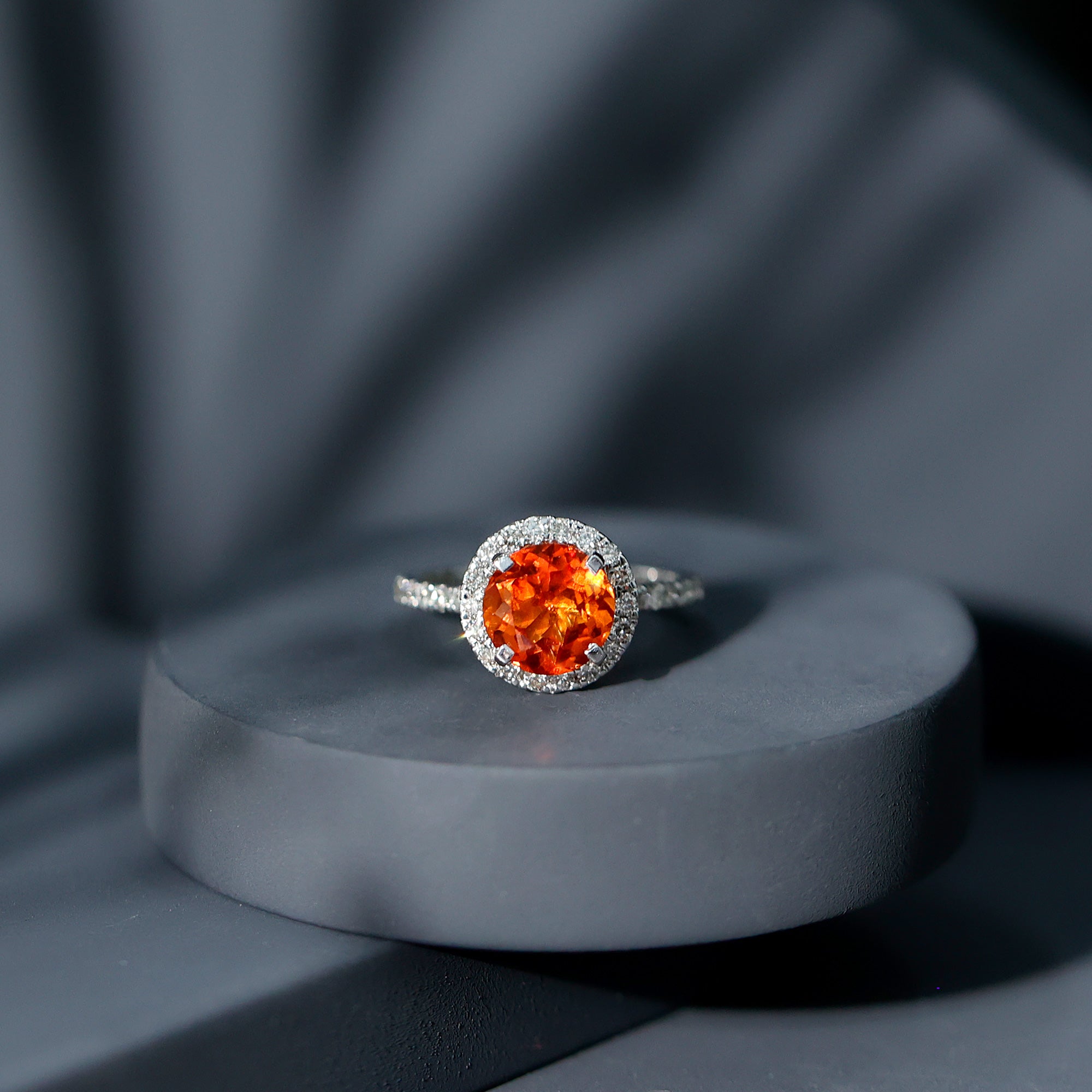 Certified 2.25 Carat Lab Grown Orange Sapphire Engagement Ring with Diamond Halo AAAA - Rosec Jewels