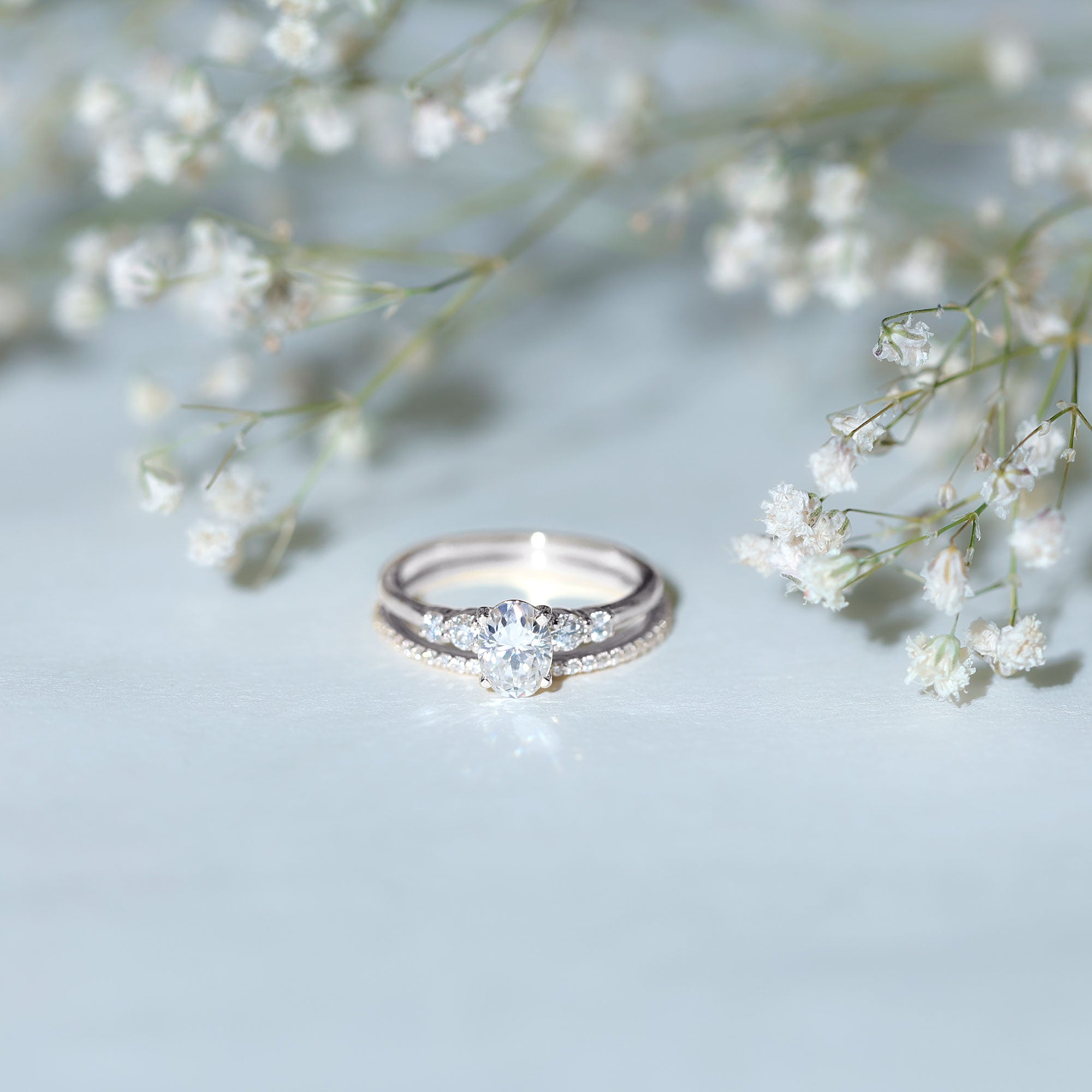 Certified 0.75 Carat Oval Lab Grown Diamond Wedding Bridal Ring Set Lab - ( EF-VS ) - Rosec Jewels