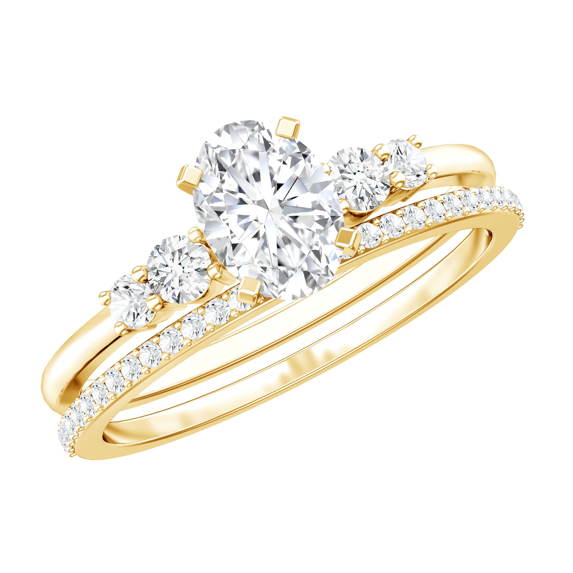 Certified 0.75 Carat Oval Lab Grown Diamond Wedding Bridal Ring Set Lab - ( EF-VS ) - Rosec Jewels