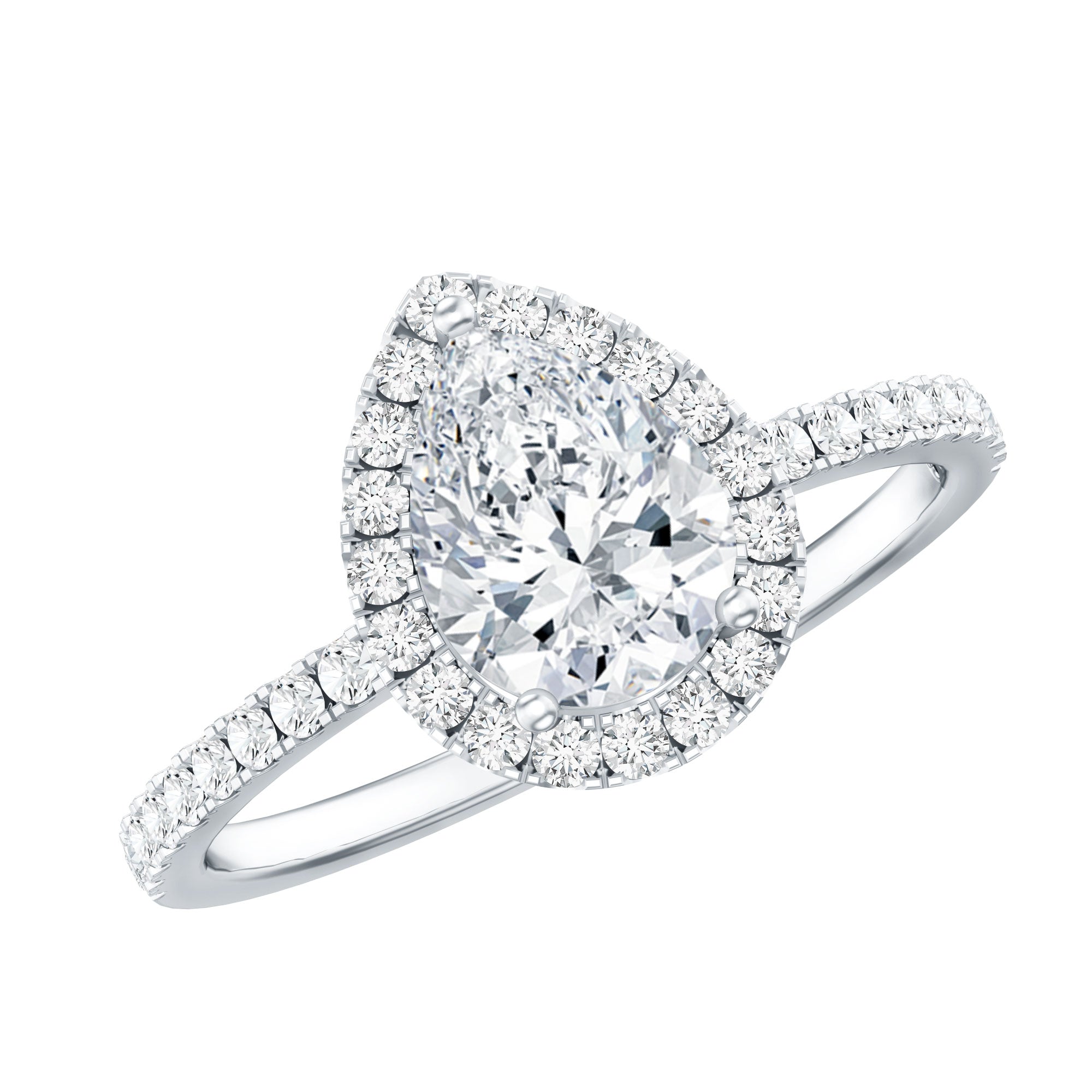 Certified Lab Grown Diamond Teardrop Halo Engagement Ring Lab - ( EF-VS ) - Rosec Jewels