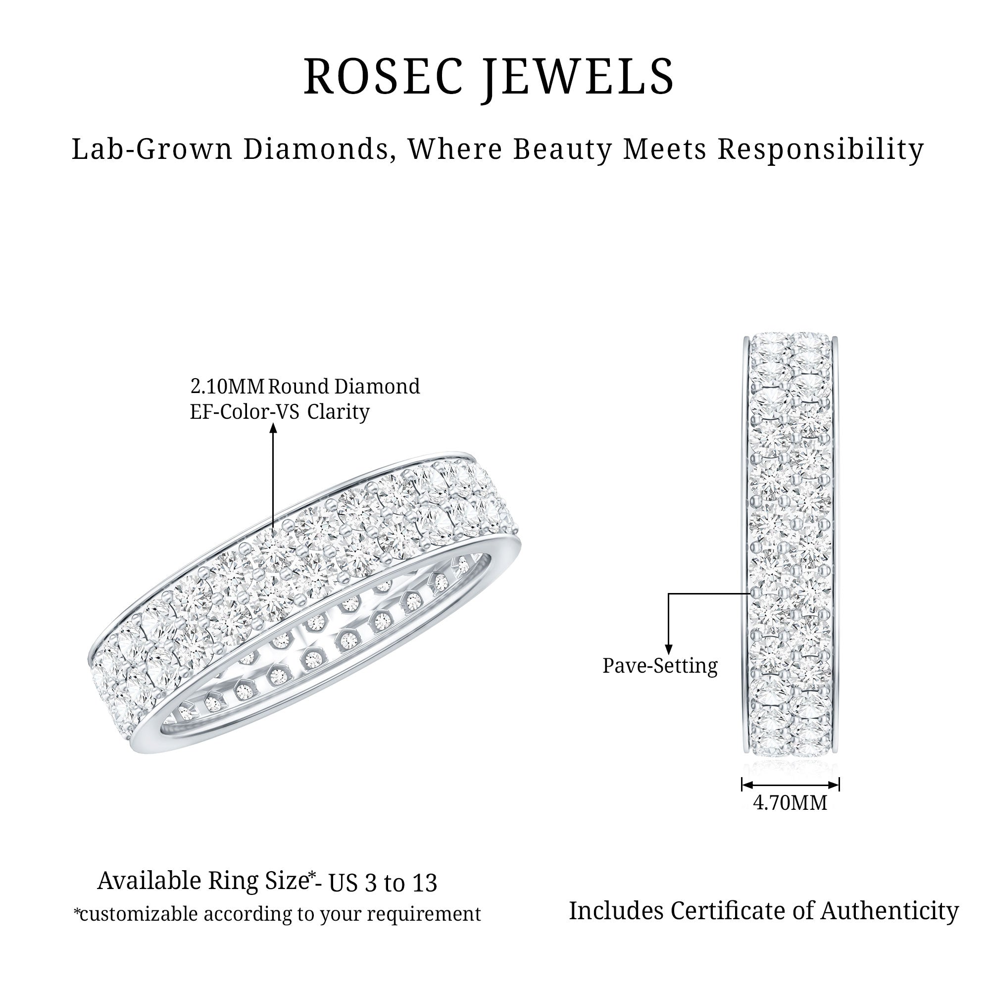 Certified Lab Grown Diamond Wedding Band For Women Lab - ( EF-VS ) - Rosec Jewels