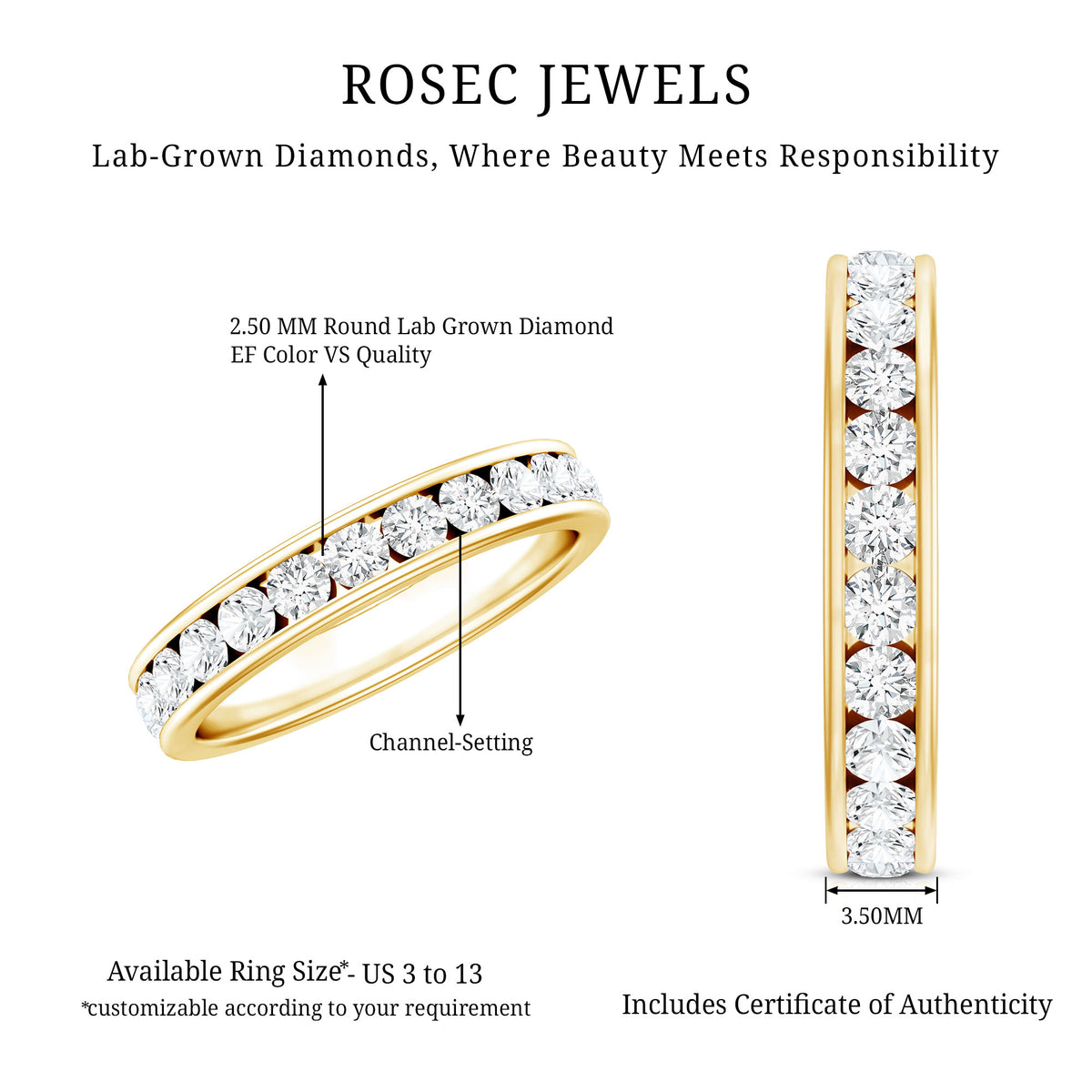 Certified Lab Grown Diamond Eternity Ring in Channel Set Lab - ( EF-VS ) - Rosec Jewels