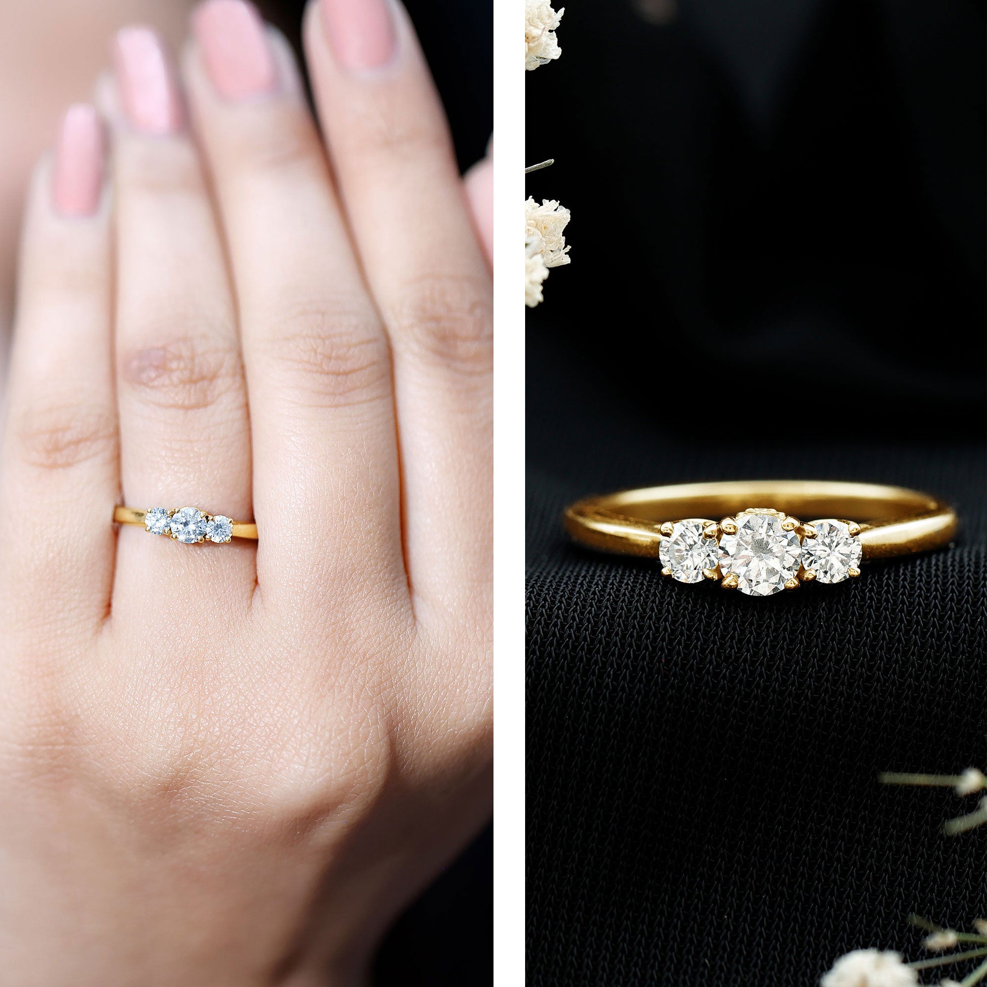 Lab Grown Diamond Minimal 3 Stone Engagement Ring Lab - ( EF-VS ) - Rosec Jewels