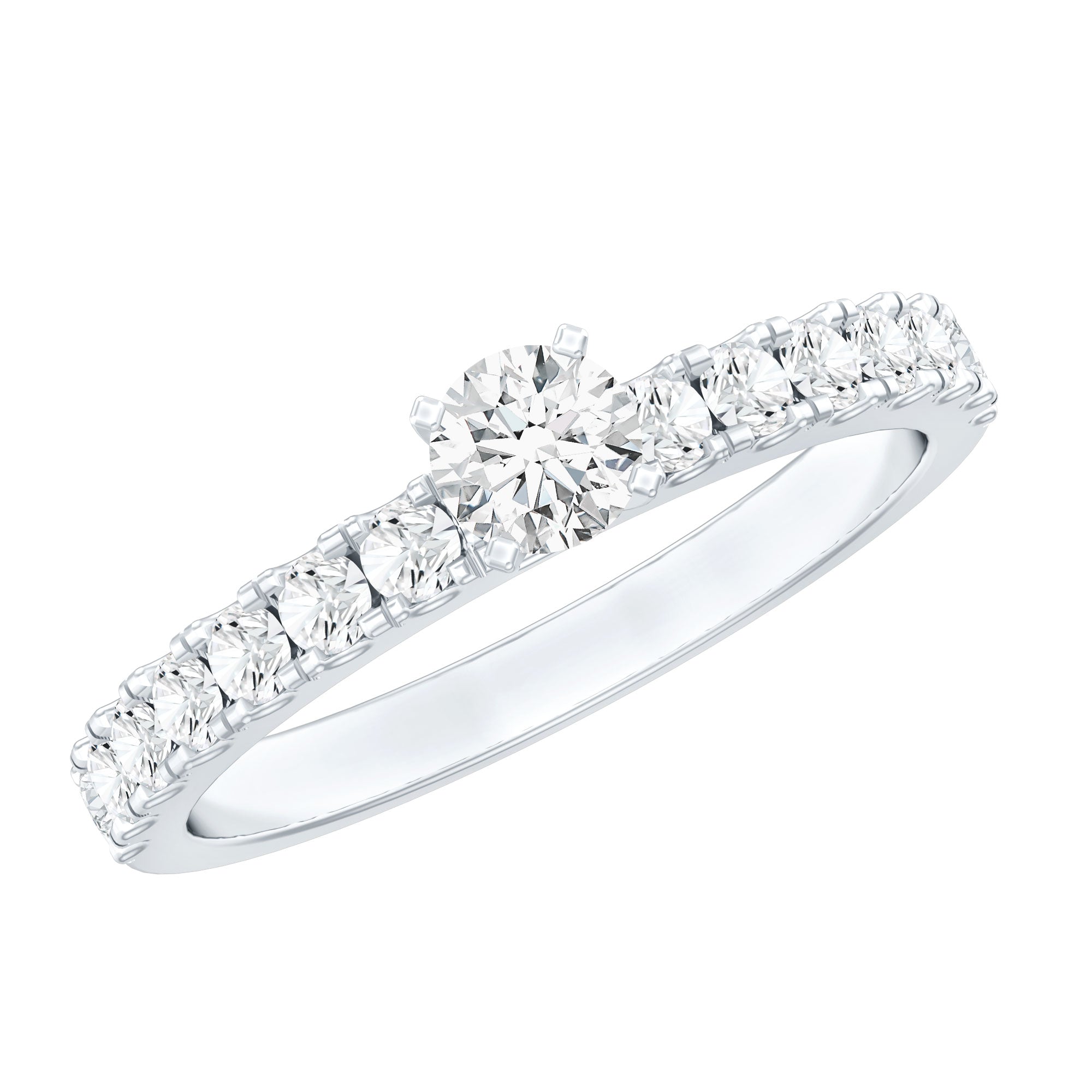 Certified Lab Grown Diamond Engagement Ring with Side Stones Lab - ( EF-VS ) - Rosec Jewels