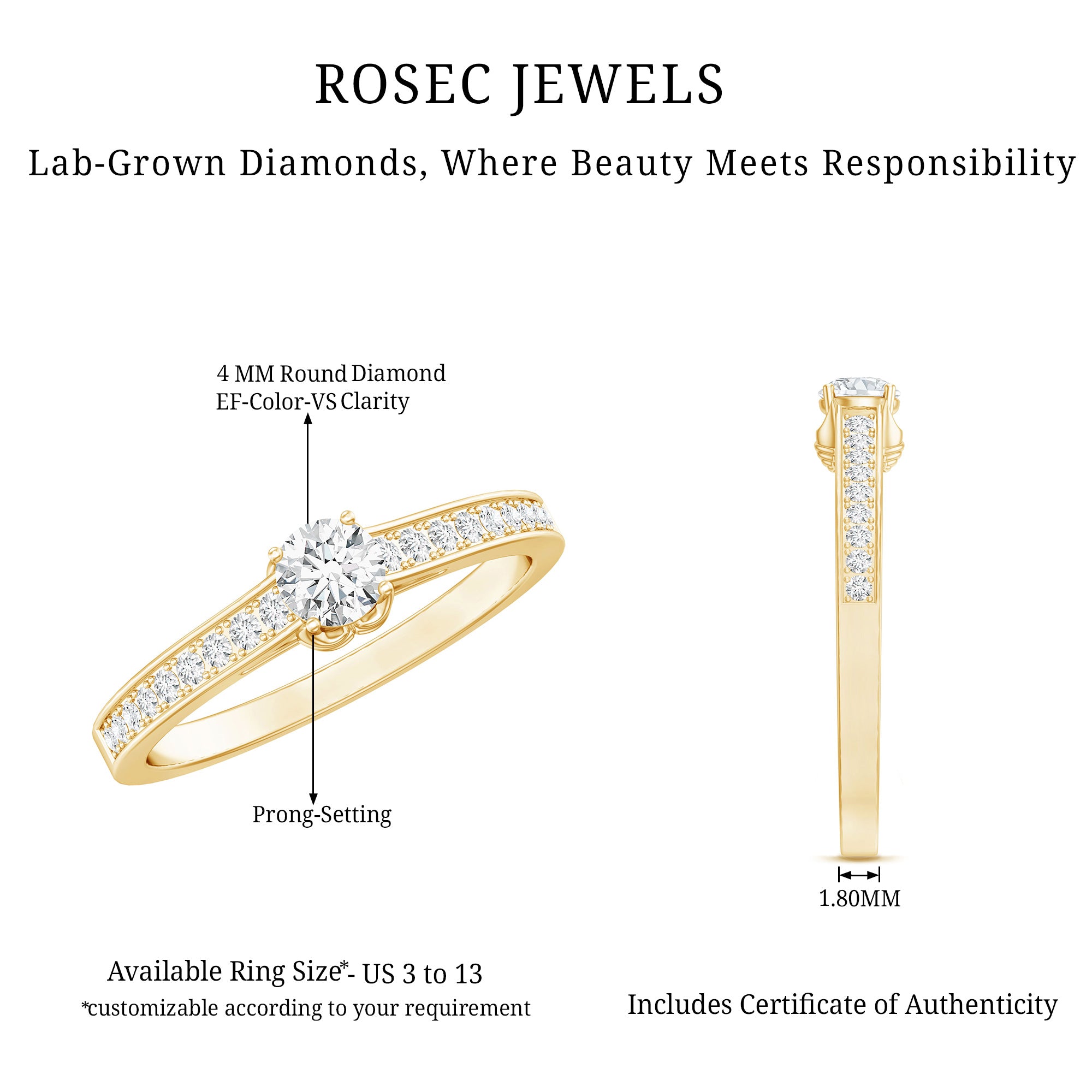 Certified Lab Grown Diamond Minimalistic Engagement Ring Lab - ( EF-VS ) - Rosec Jewels