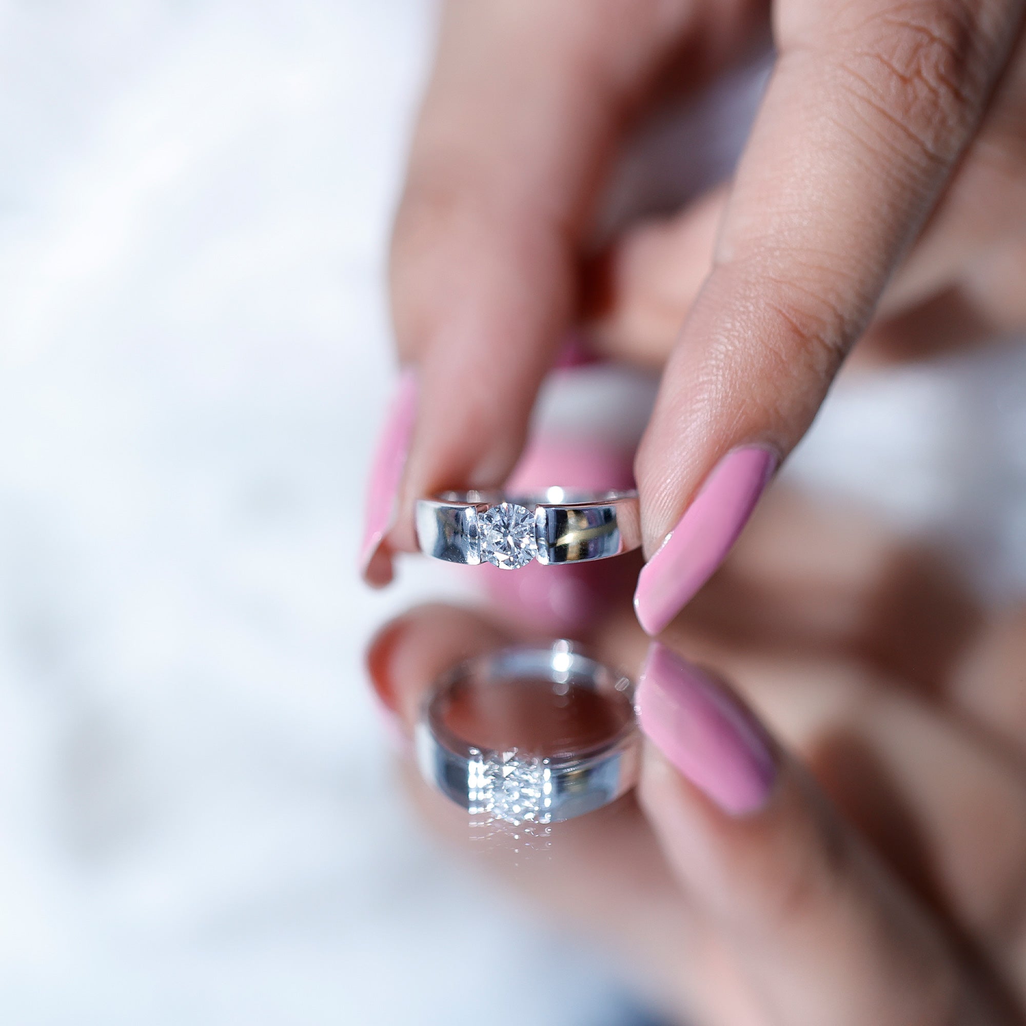 0.4 Carat Tension Mount Set Lab Grown Diamond Solitaire Band Ring Lab - ( EF-VS ) - Rosec Jewels