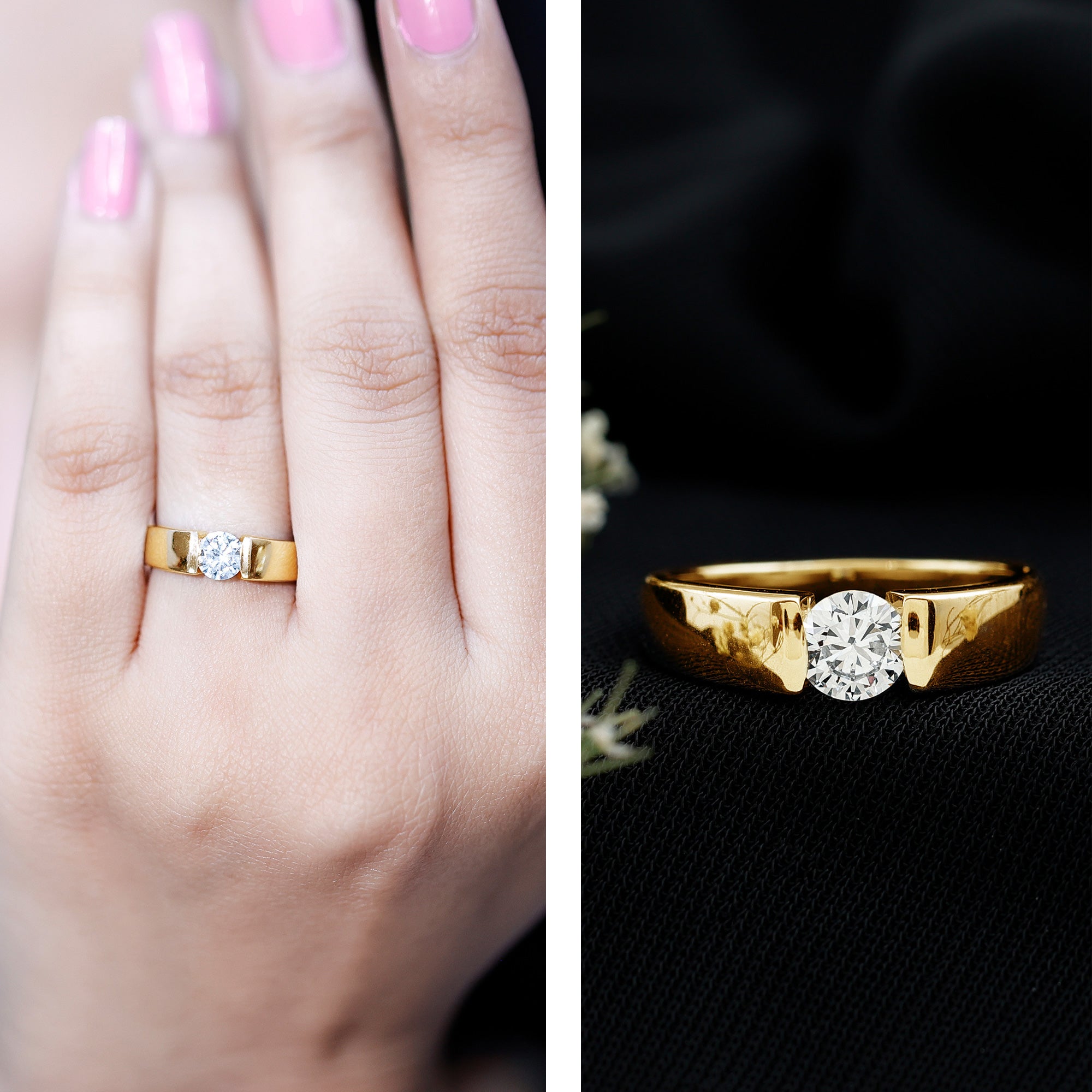 0.4 Carat Tension Mount Set Lab Grown Diamond Solitaire Band Ring Lab - ( EF-VS ) - Rosec Jewels