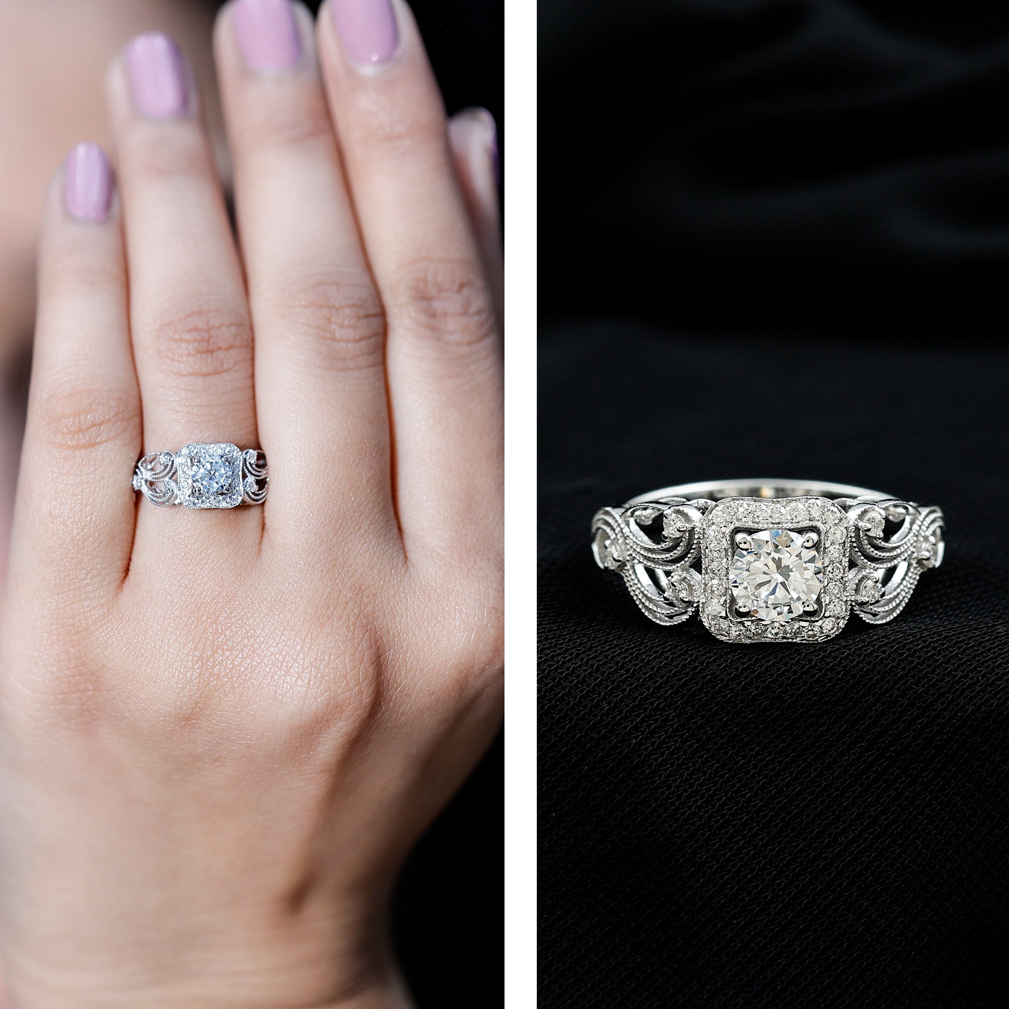 Certified Lab Grown Diamond Art Deco Engagement Ring For Women Lab - ( EF-VS ) - Rosec Jewels