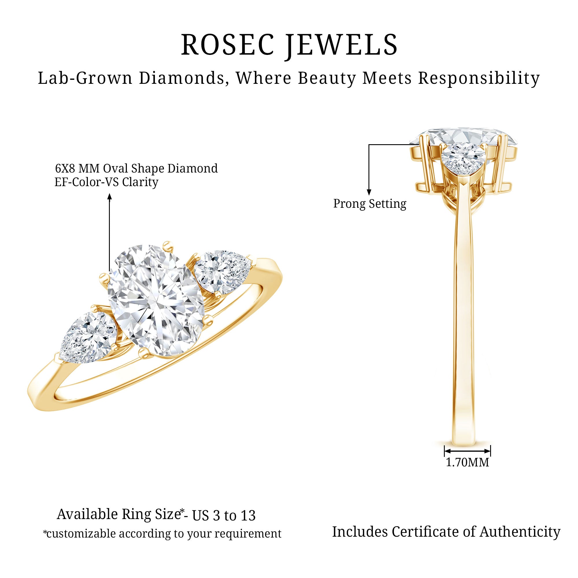Rosec Jewels-Lab Grown Diamond Past Present Future Engagement Ring For Women