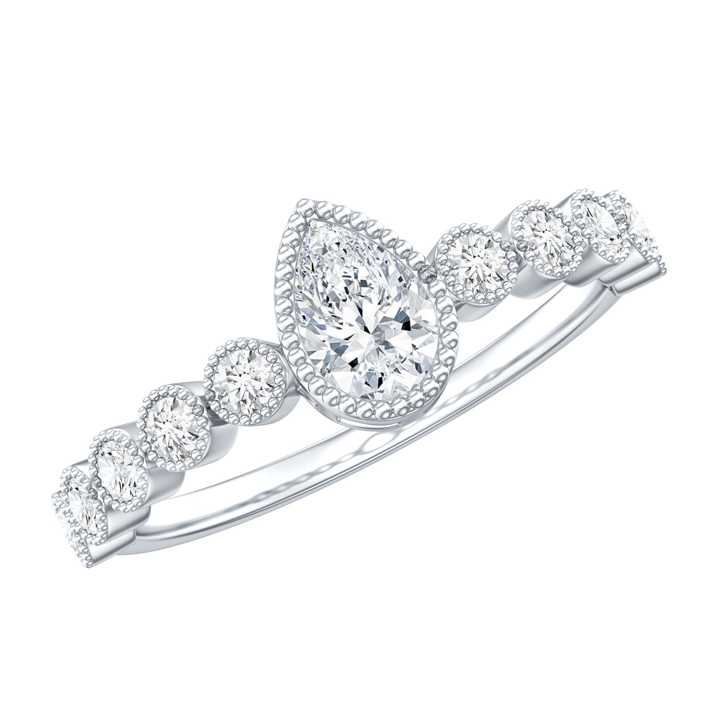 Lab Grown Diamond 5X7 MM Pear Shaped Engagement Ring With Side Stones Lab - ( EF-VS ) - Rosec Jewels