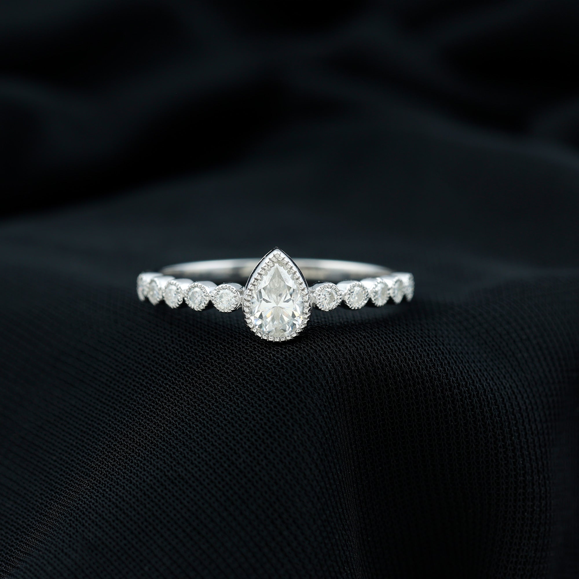Lab Grown Diamond 5X7 MM Pear Shaped Engagement Ring With Side Stones Lab - ( EF-VS ) - Rosec Jewels