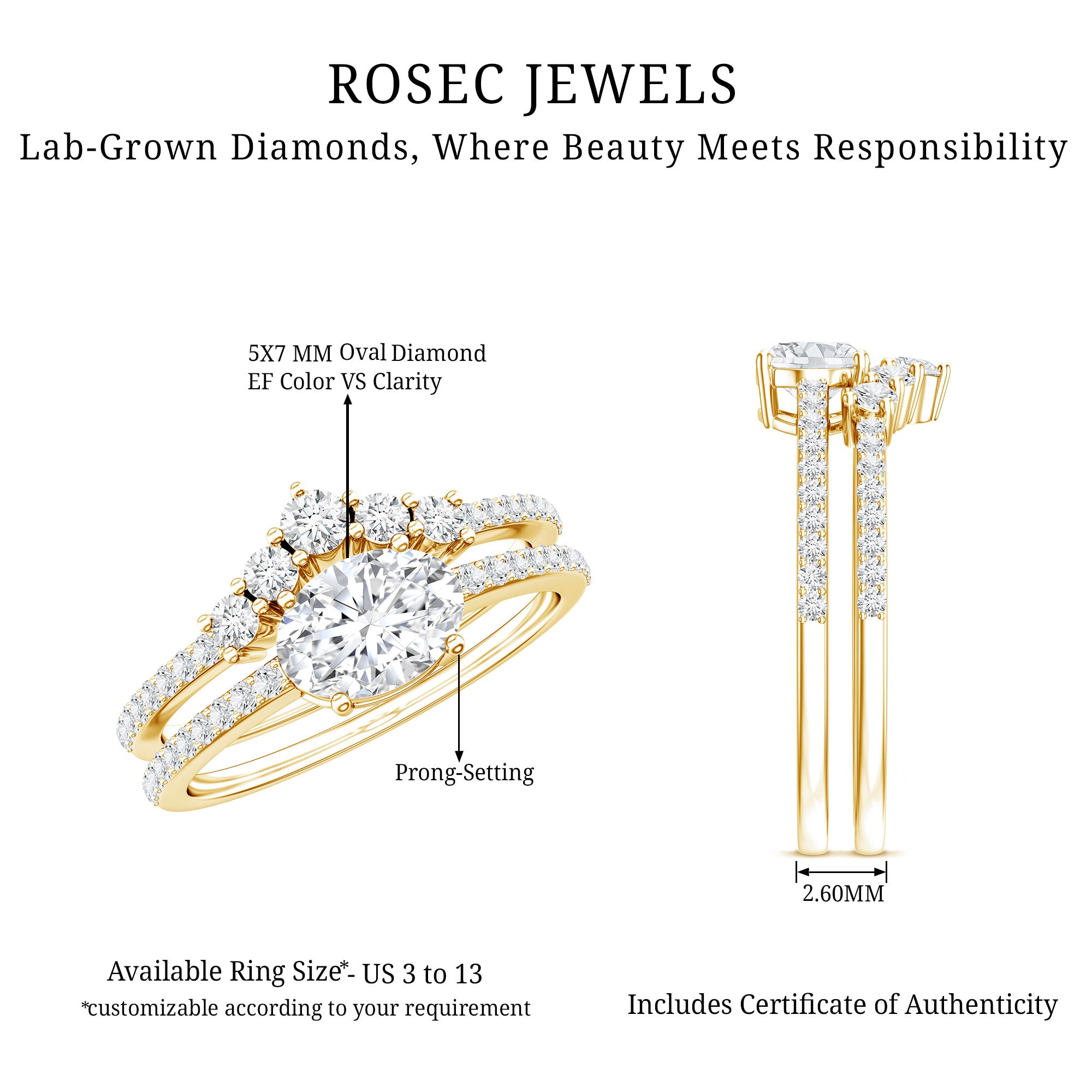 Certified 5X7 MM Lab Grown Diamond Engagement Ring Enhancer Lab - ( EF-VS ) - Rosec Jewels