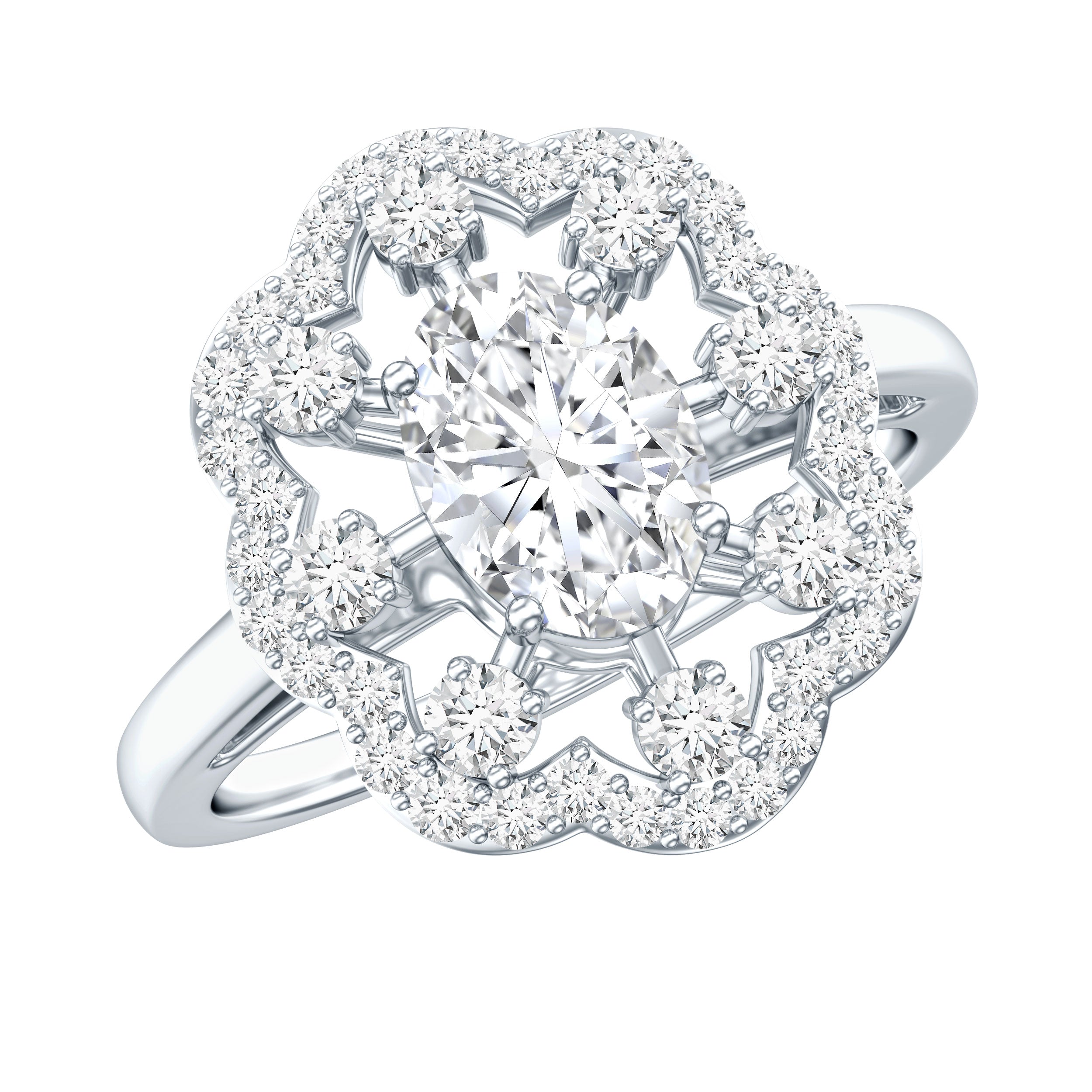 Certified Lab Grown Diamond Statement Engagement Ring Lab - ( EF-VS ) - Rosec Jewels