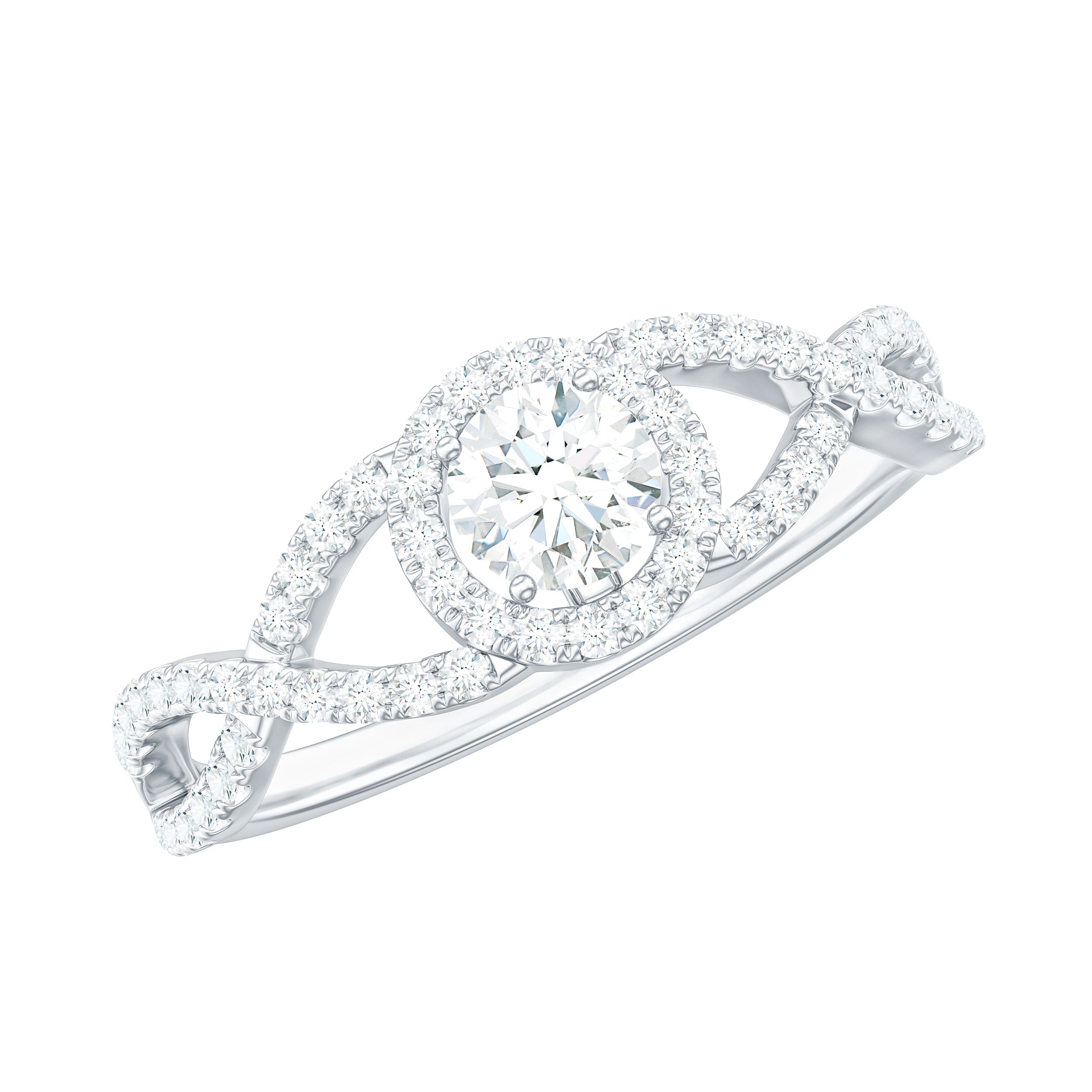 Certified Lab Grown Diamond Halo Criss Cross Engagement Ring