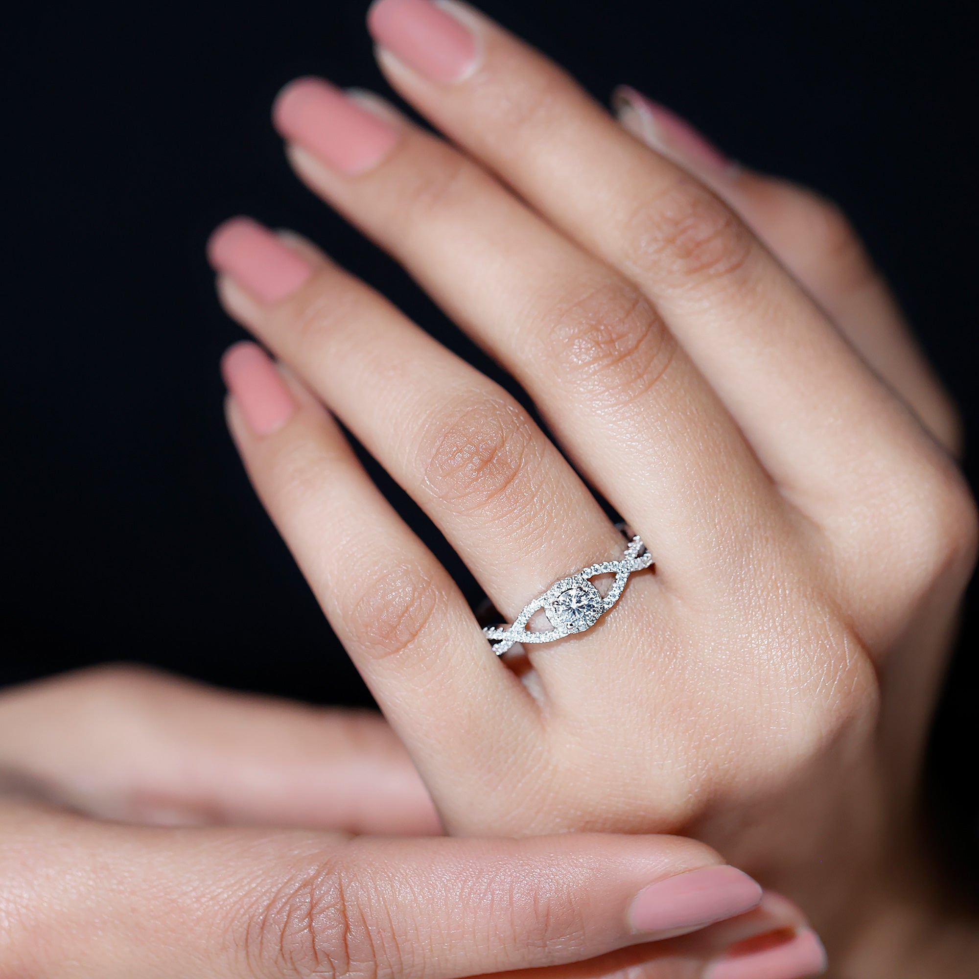 Certified Lab Grown Diamond Halo Criss Cross Engagement Ring Lab - ( EF-VS ) - Rosec Jewels