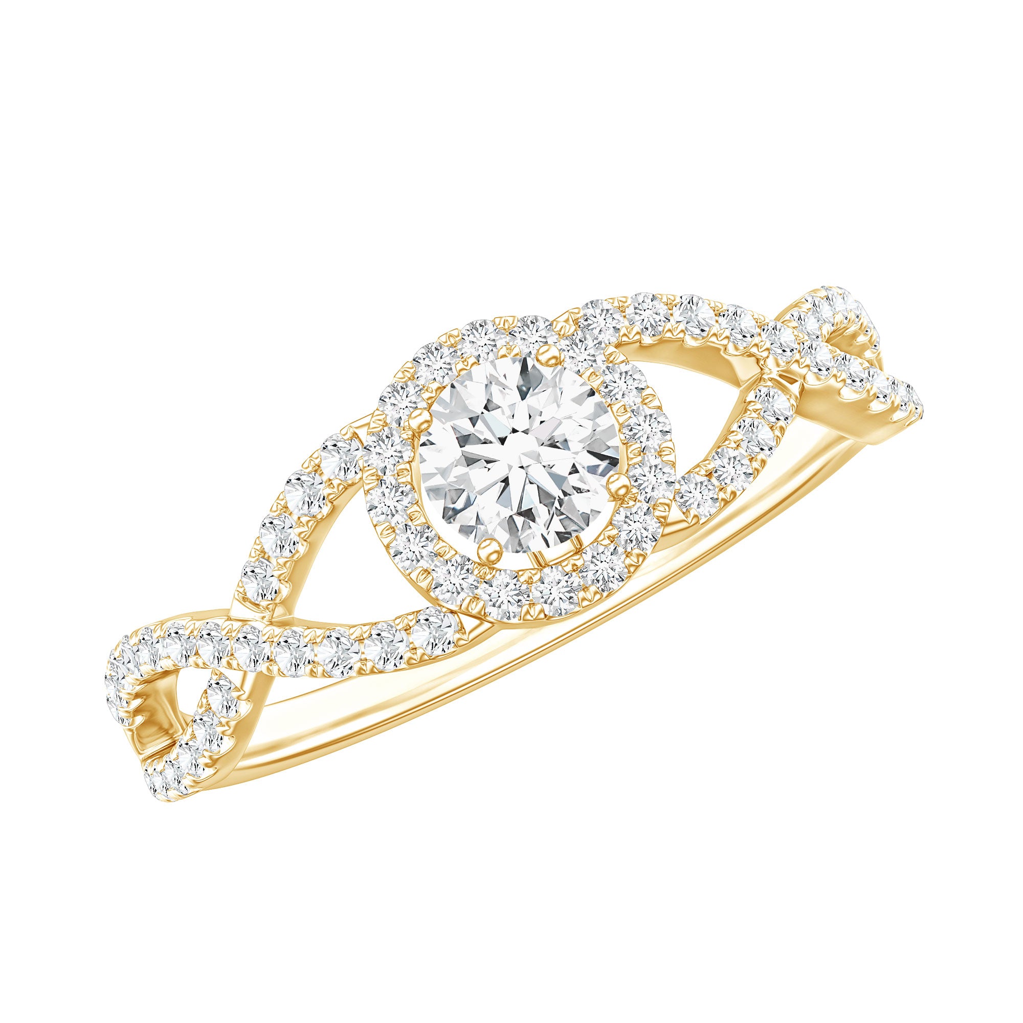 Certified Lab Grown Diamond Halo Criss Cross Engagement Ring Lab - ( EF-VS ) - Rosec Jewels