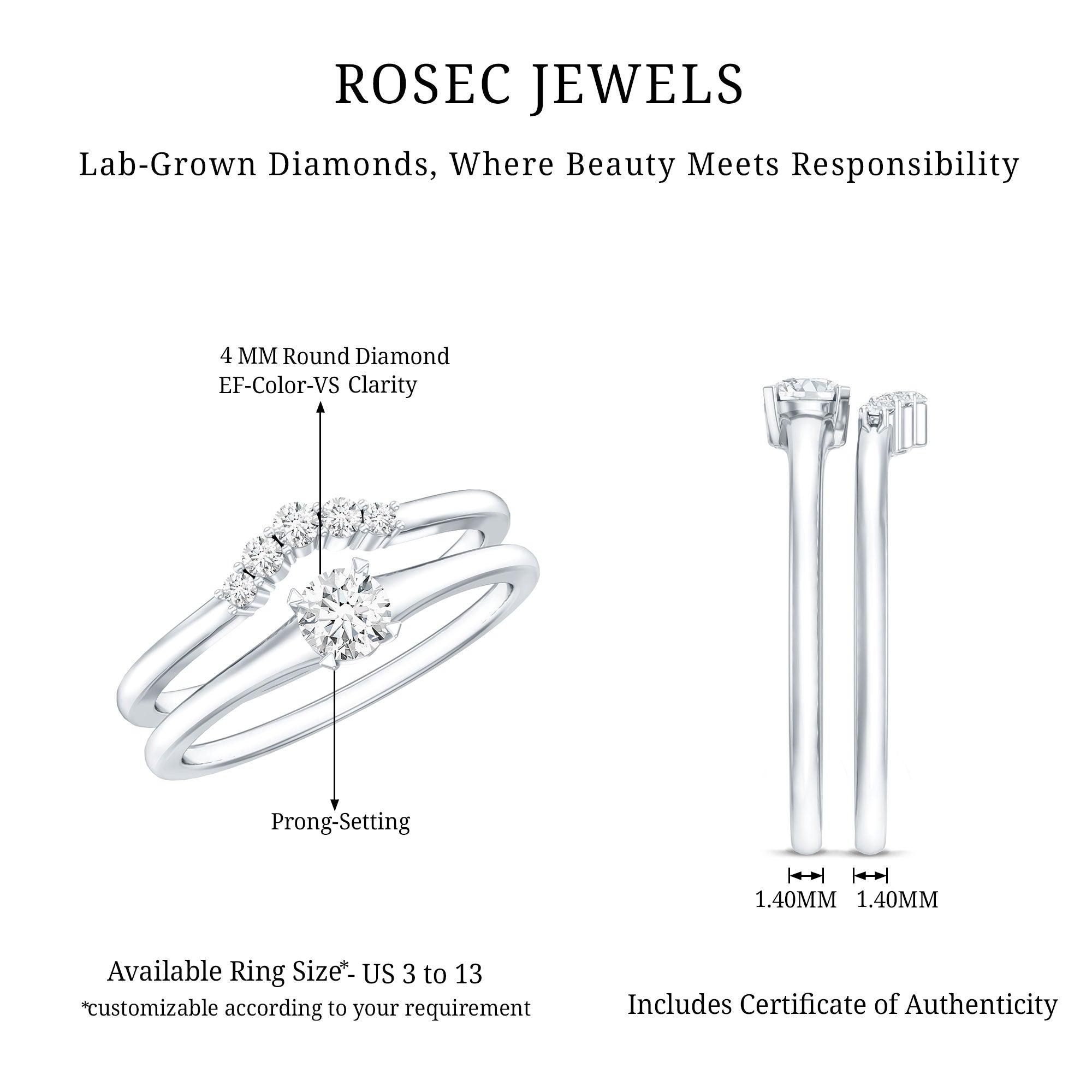 Lab Grown Diamond Minimal Engagement Ring With Enhancer Lab - ( EF-VS ) - Rosec Jewels
