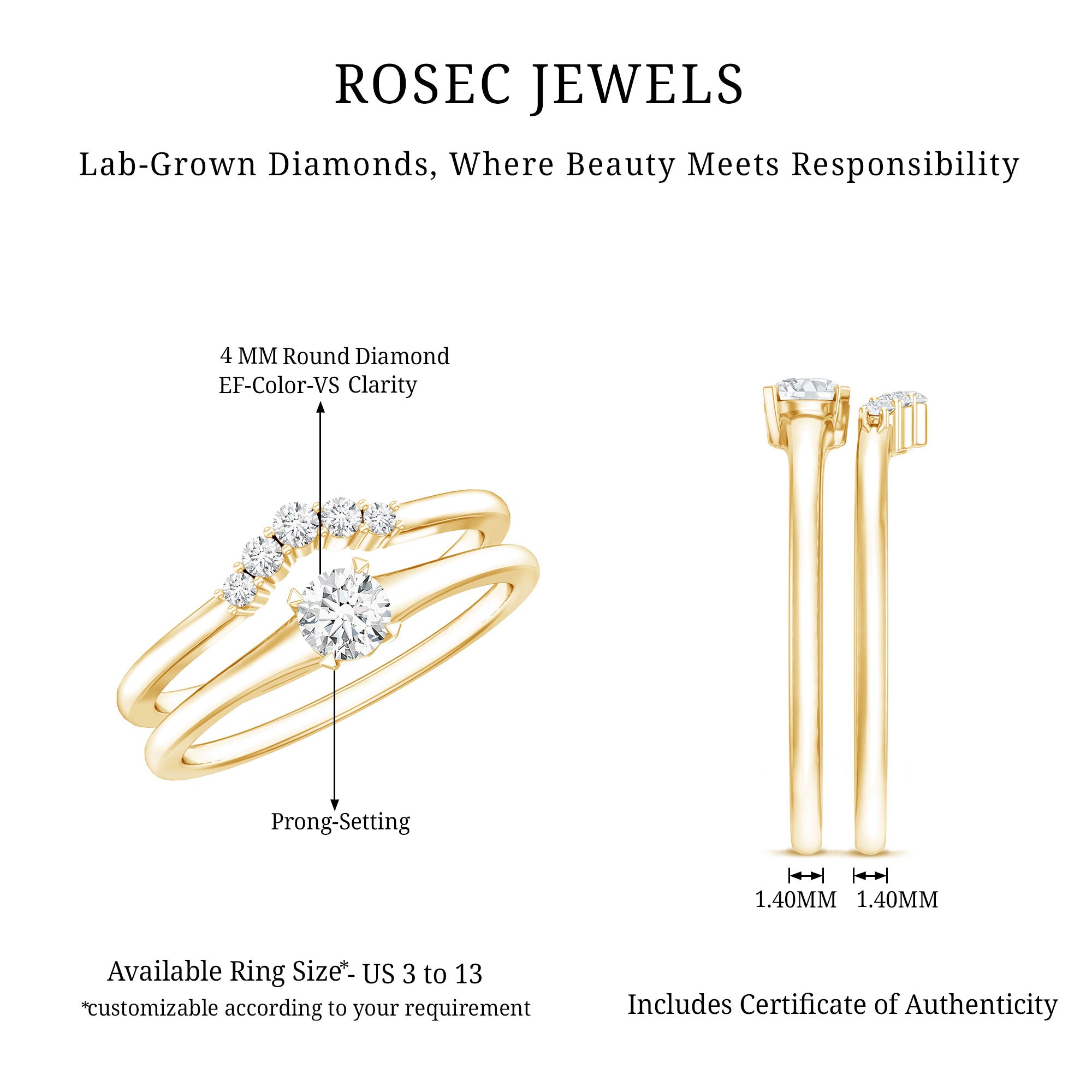 Lab Grown Diamond Minimal Engagement Ring With Enhancer Lab - ( EF-VS ) - Rosec Jewels