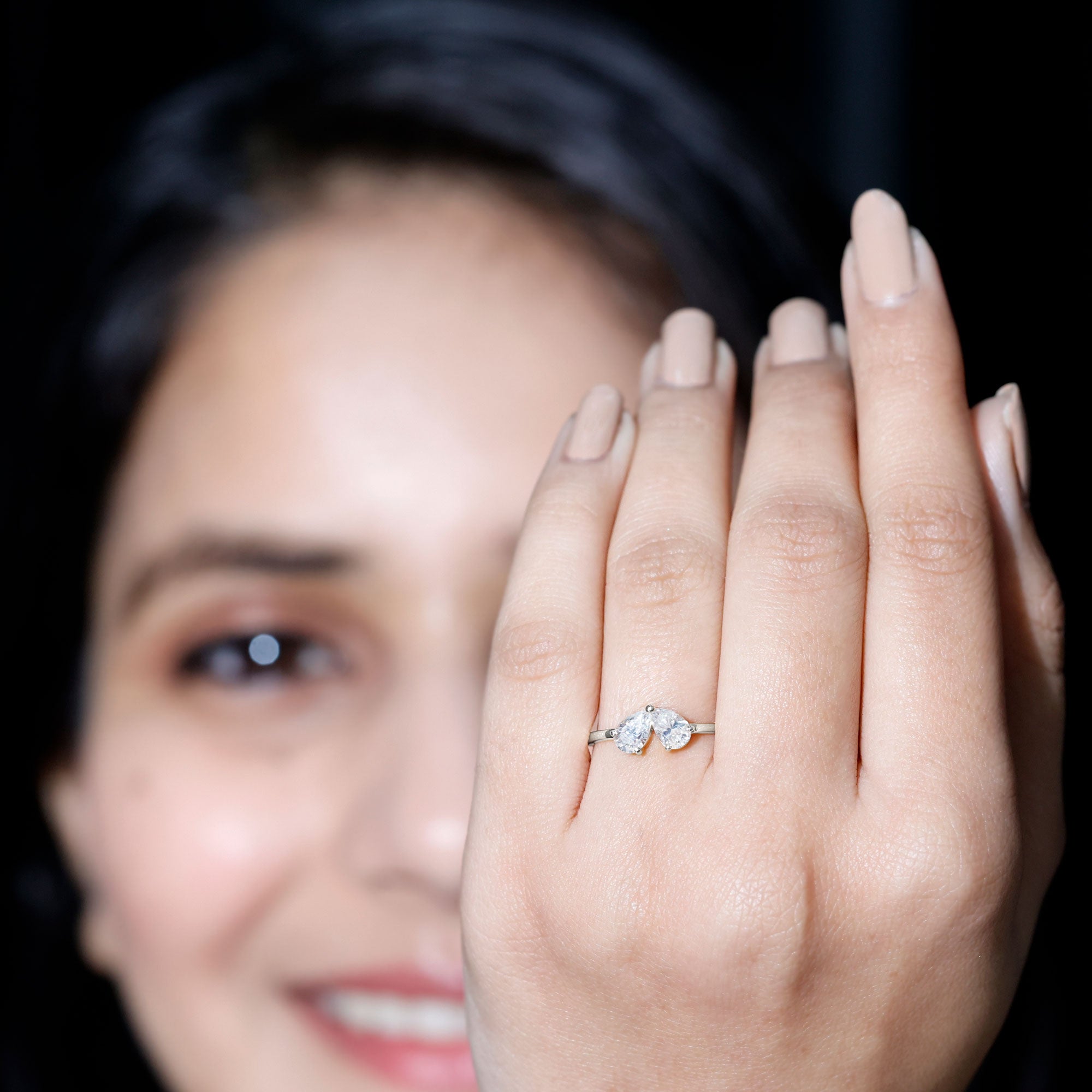 Certified Lab Grown Diamond 2 Stone Promise Ring Lab - ( EF-VS ) - Rosec Jewels