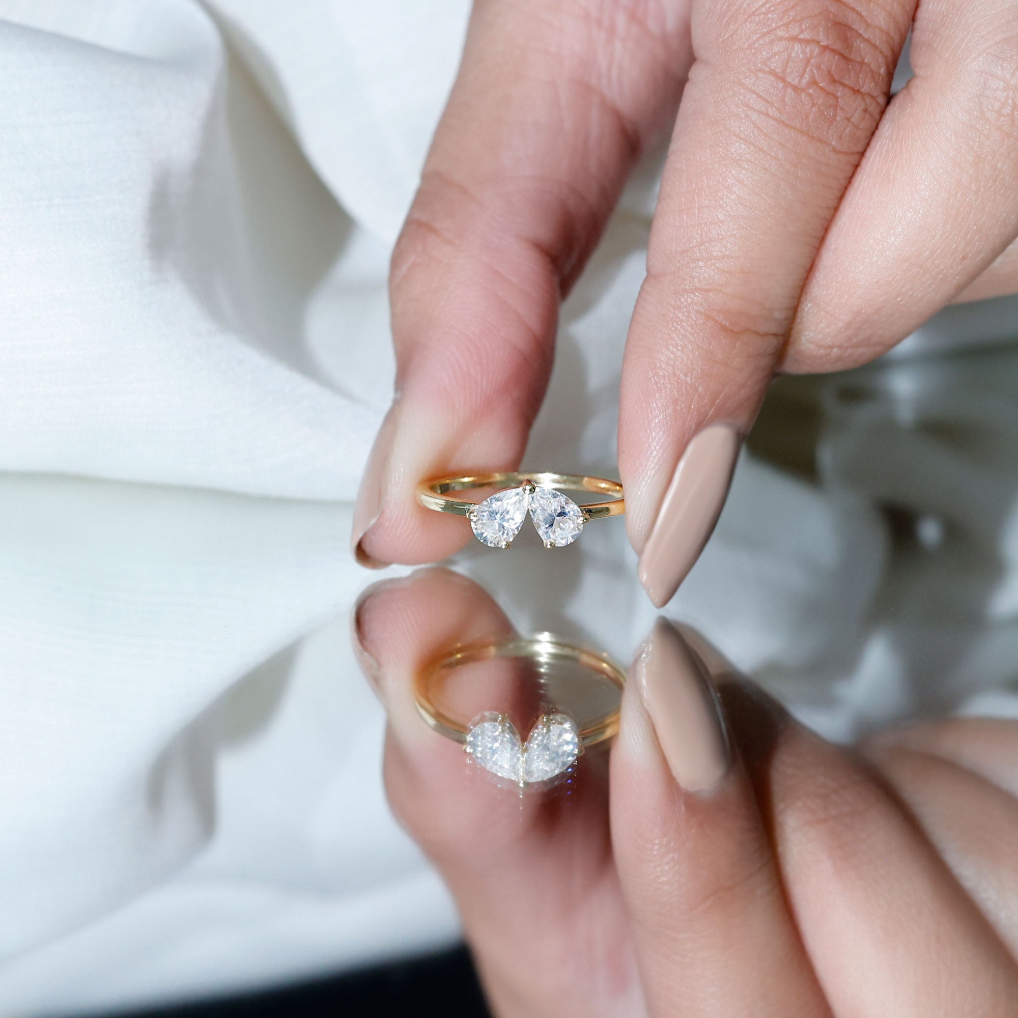 Certified Lab Grown Diamond 2 Stone Promise Ring Lab - ( EF-VS ) - Rosec Jewels