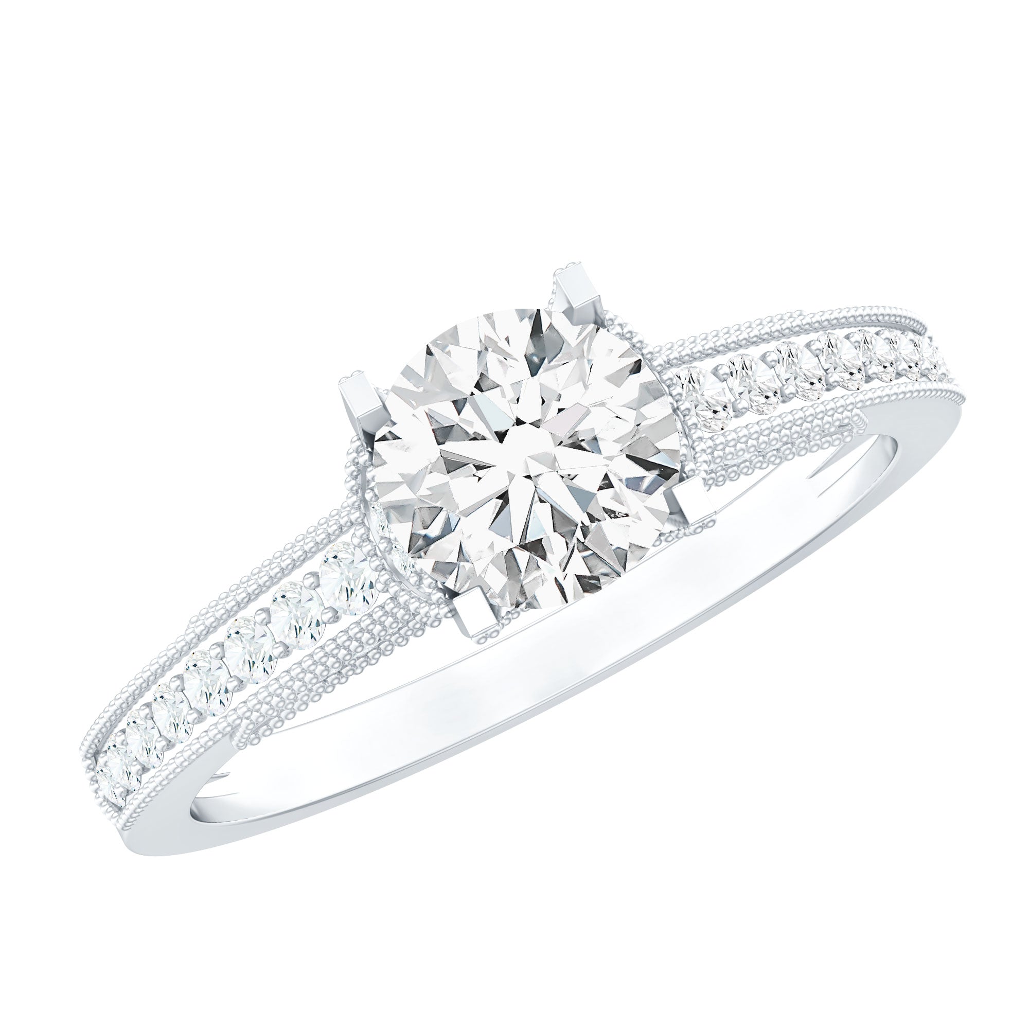 Certified Lab Grown Diamond 6 MM Round Engagement Ring With Side Stones