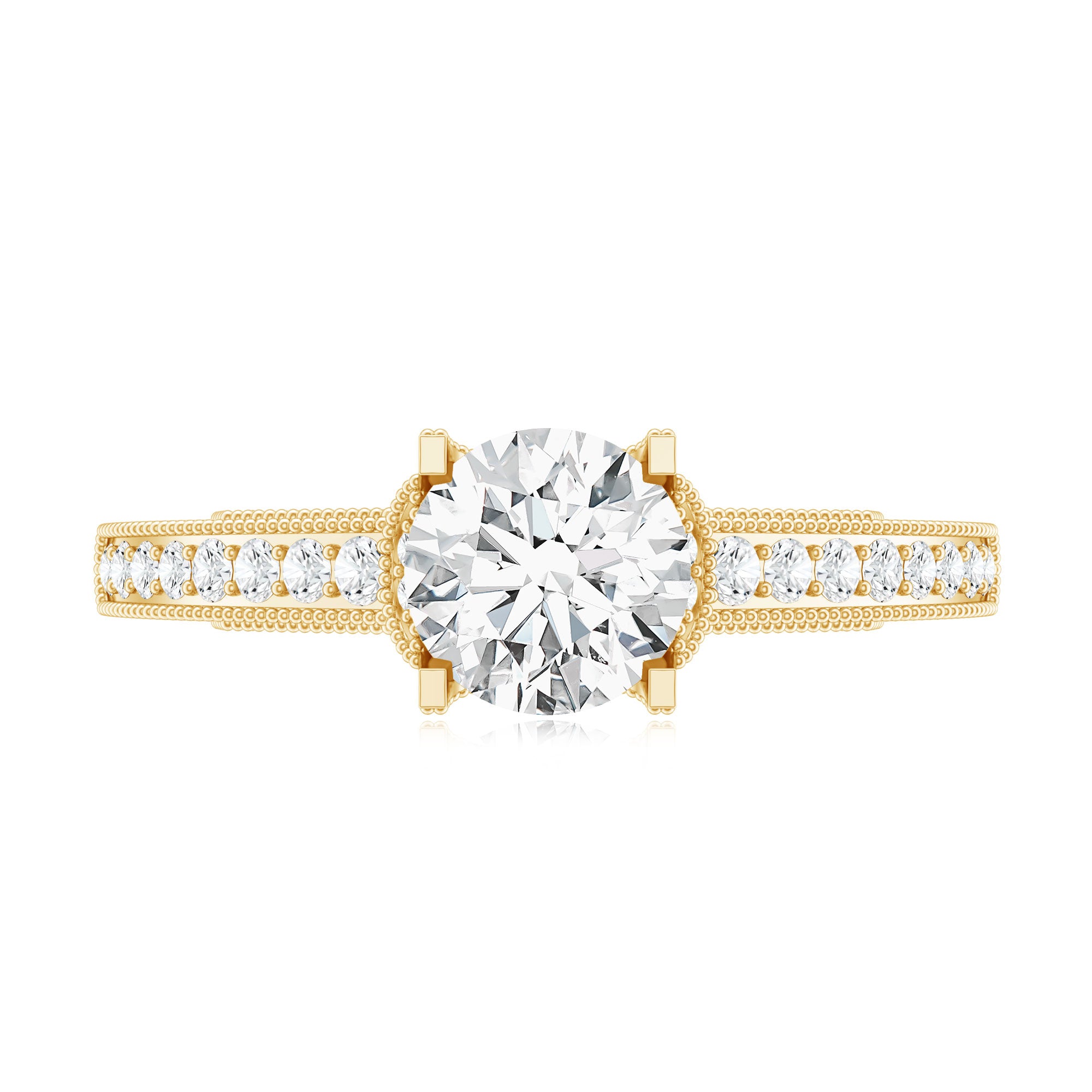 Certified Lab Grown Diamond 6 MM Round Engagement Ring With Side Stones Lab - ( EF-VS ) - Rosec Jewels