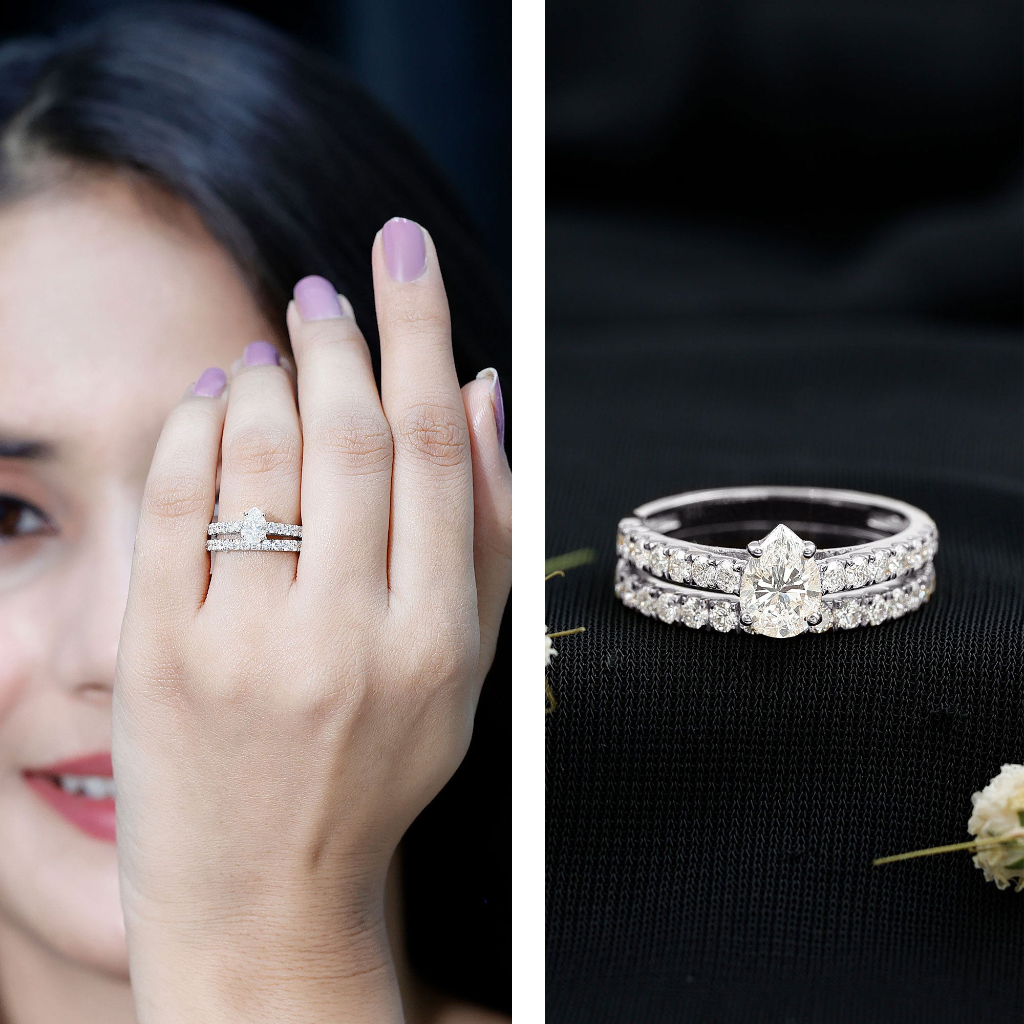 Certified Lab Grown Diamond Engagement Ring With Wedding Band Lab - ( EF-VS ) - Rosec Jewels