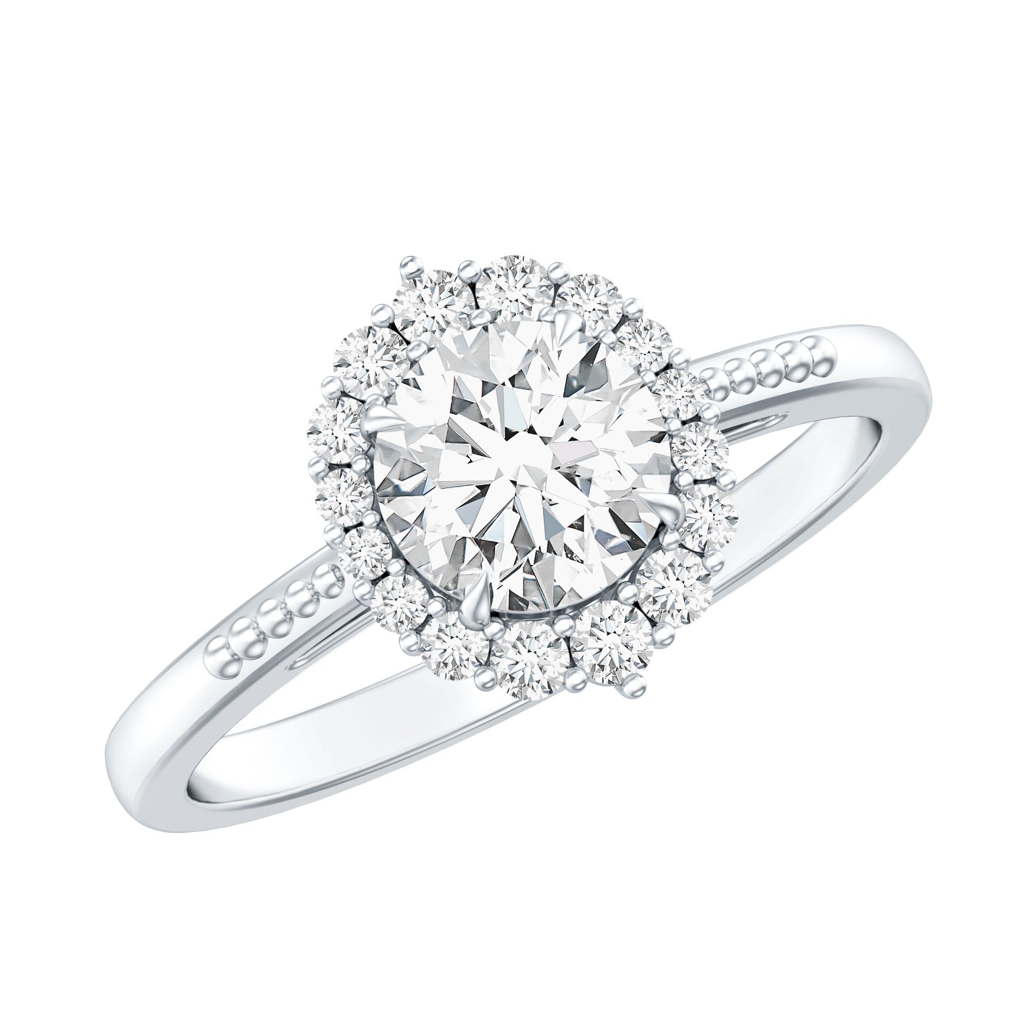 Classic Lab Grown Diamond Halo Engagement Ring Lab - ( EF-VS ) - Rosec Jewels