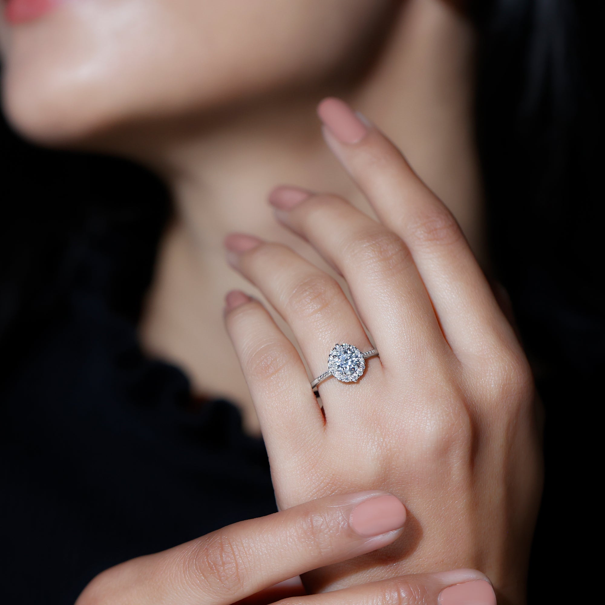 Classic Lab Grown Diamond Halo Engagement Ring Lab - ( EF-VS ) - Rosec Jewels