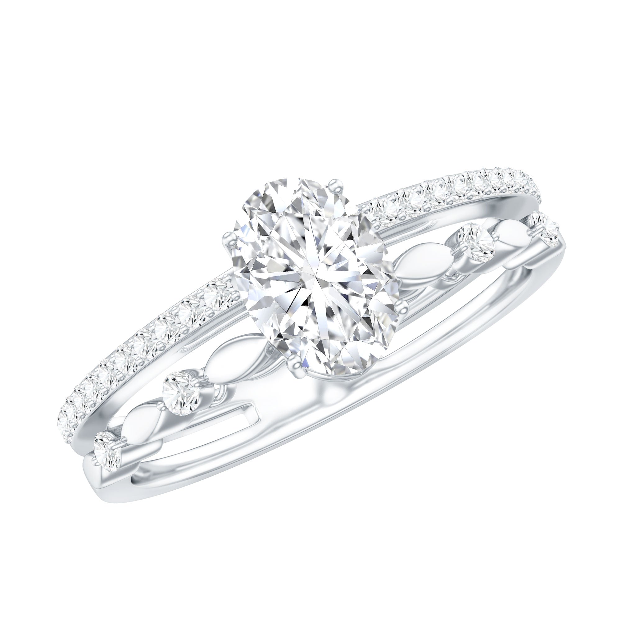 Rosec Jewels-Lab Grown Diamond 5X7 MM Oval Shaped Double Band Engagement Ring